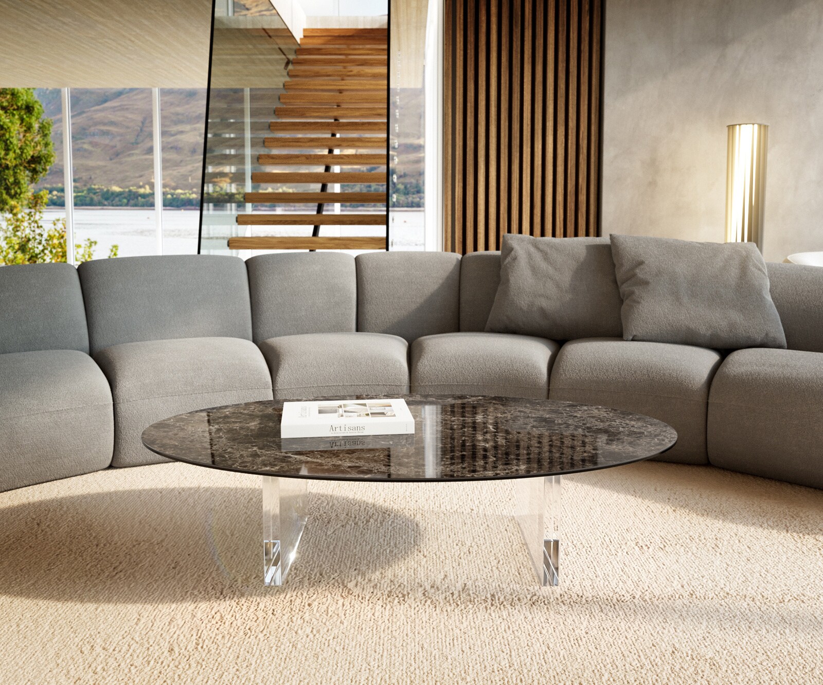 Couchtisch Edge Oval 140x80 cm Keramik Emperador Extra Lucidato Dunkelbraun Lumia Acryl 1