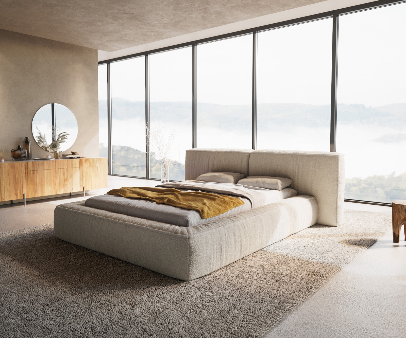 Polsterbettgestell Coperti 140x200 cm Bouclé Creme-Weiß Polsterbettgestell Coperti 140x200 cm Bouclé Creme-Weiß