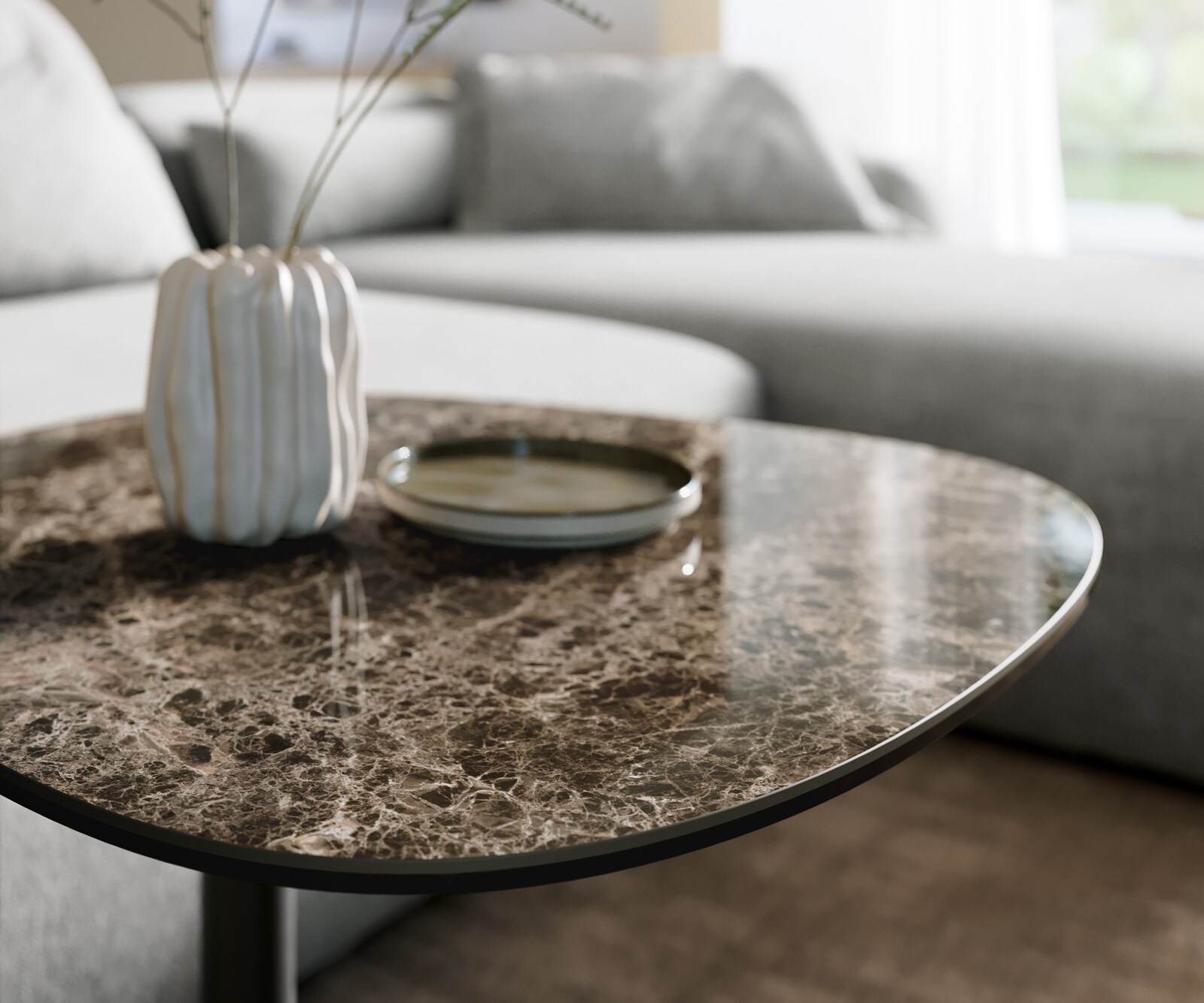 Couchtisch Edge Boot 60x60 cm Keramik Laminam® Emperador Extra Lucidato Dunkelbraun Eleny Metall Schwarz 6