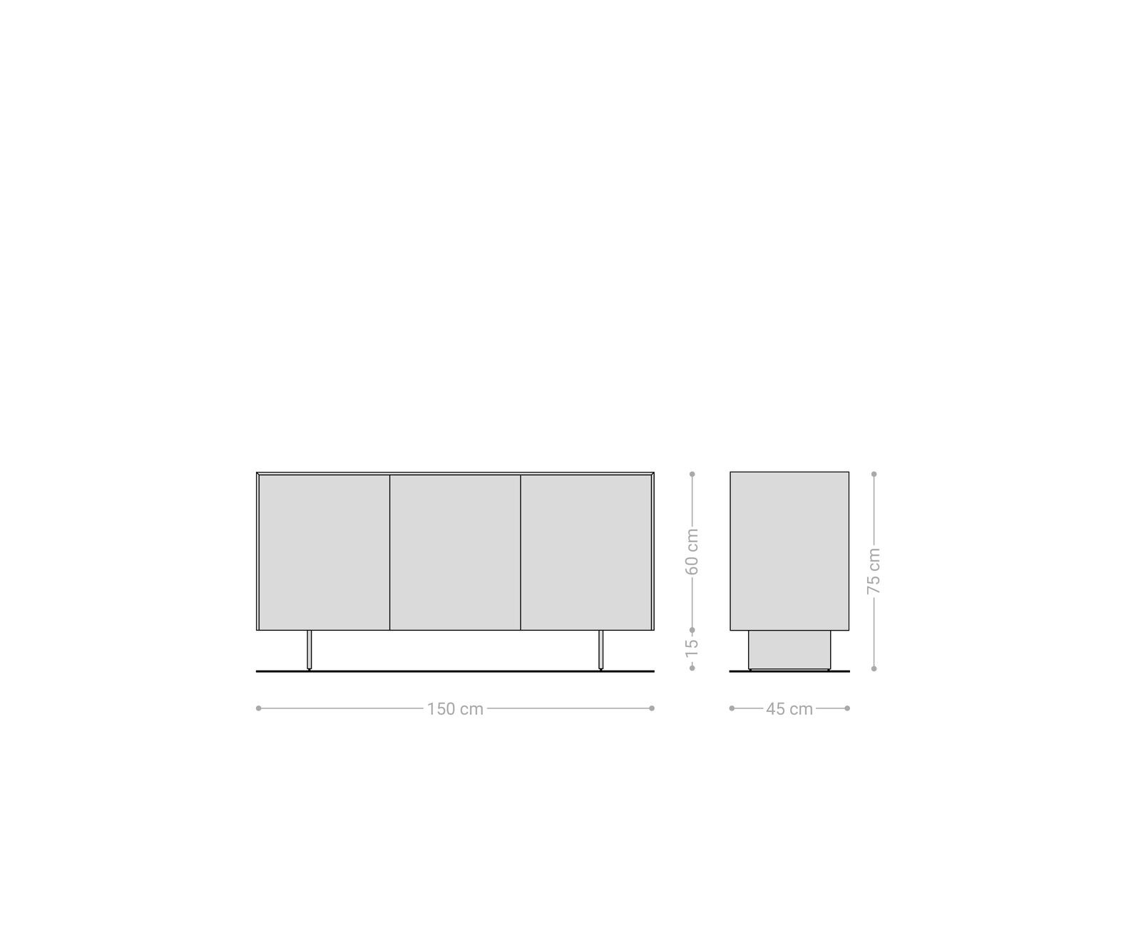 Sideboard Cuor 150 cm Keramik Minas Melange Weiß-Beige 3 Türen Fuß Schwebeoptik Metall Schwarz 7