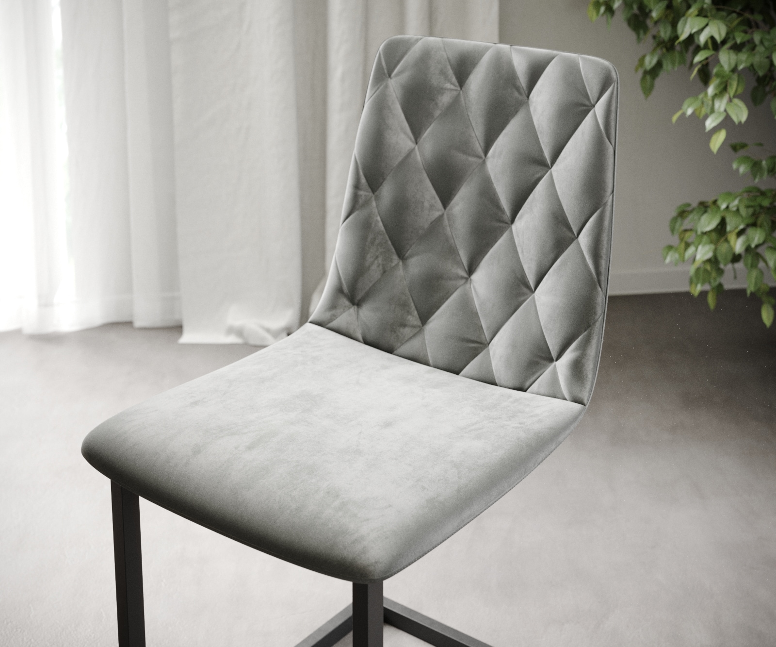 4-er-Set-Esszimmerstuhl Trado-Adesso Hellgrau Samt Freischwinger 3 4-er-Set-Esszimmerstuhl Trado-Adesso Hellgrau Samt Freischwinger 3