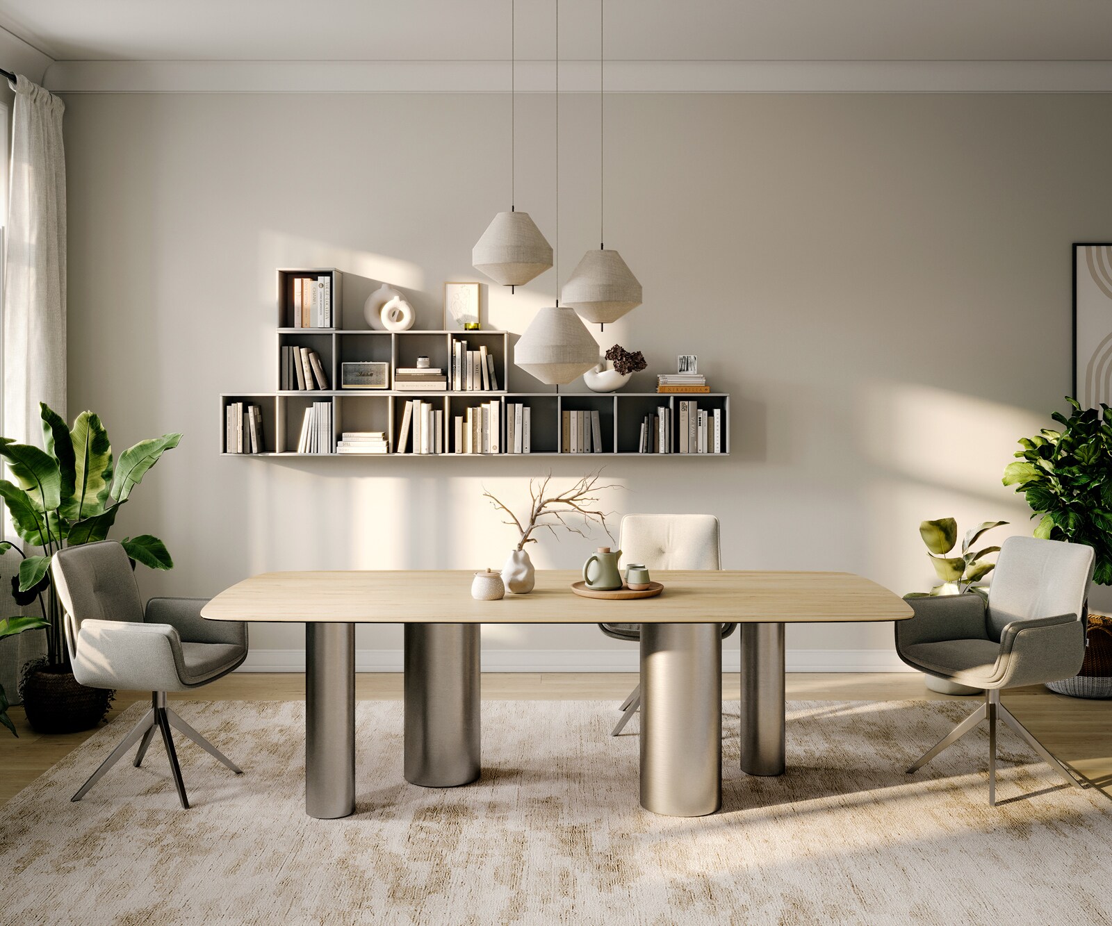 Esstisch Edge Boot 260x120 cm Keramik Laminam® Sabbia Eichefarbig Pilier Edelstahl gebürstet 1