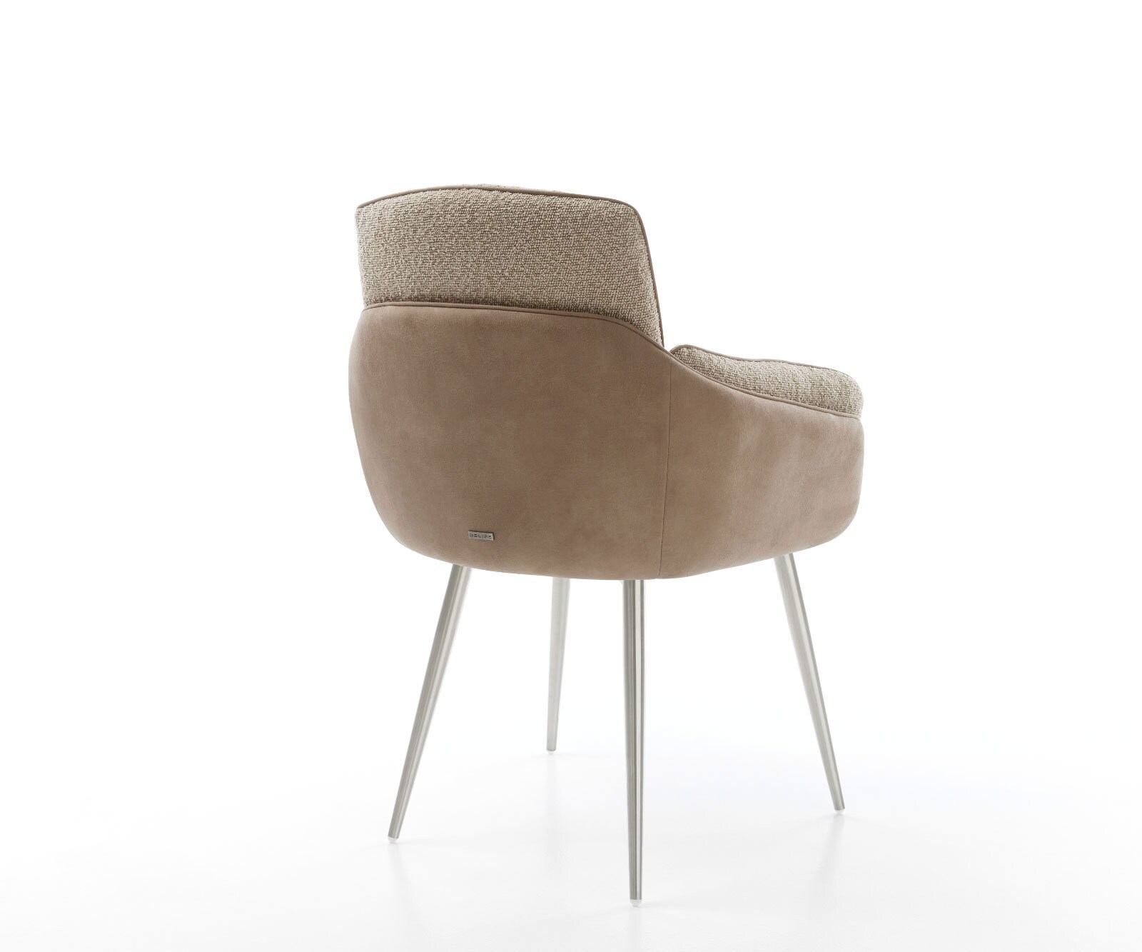Chaise-de-salle-à-manger Luan-Flex avec accoudoirs tissu mixte couleur boue 4 pieds coniques acier inoxydable brossé 3