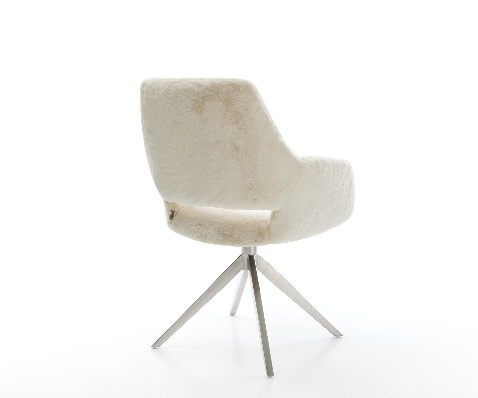 Drehstuhl Yago-Flex mit Armlehnen Plüsch Creme-Weiß Kreuzgestell breit Edelstahl 360° drehbar Wippfunktion Taschenfederkern 5