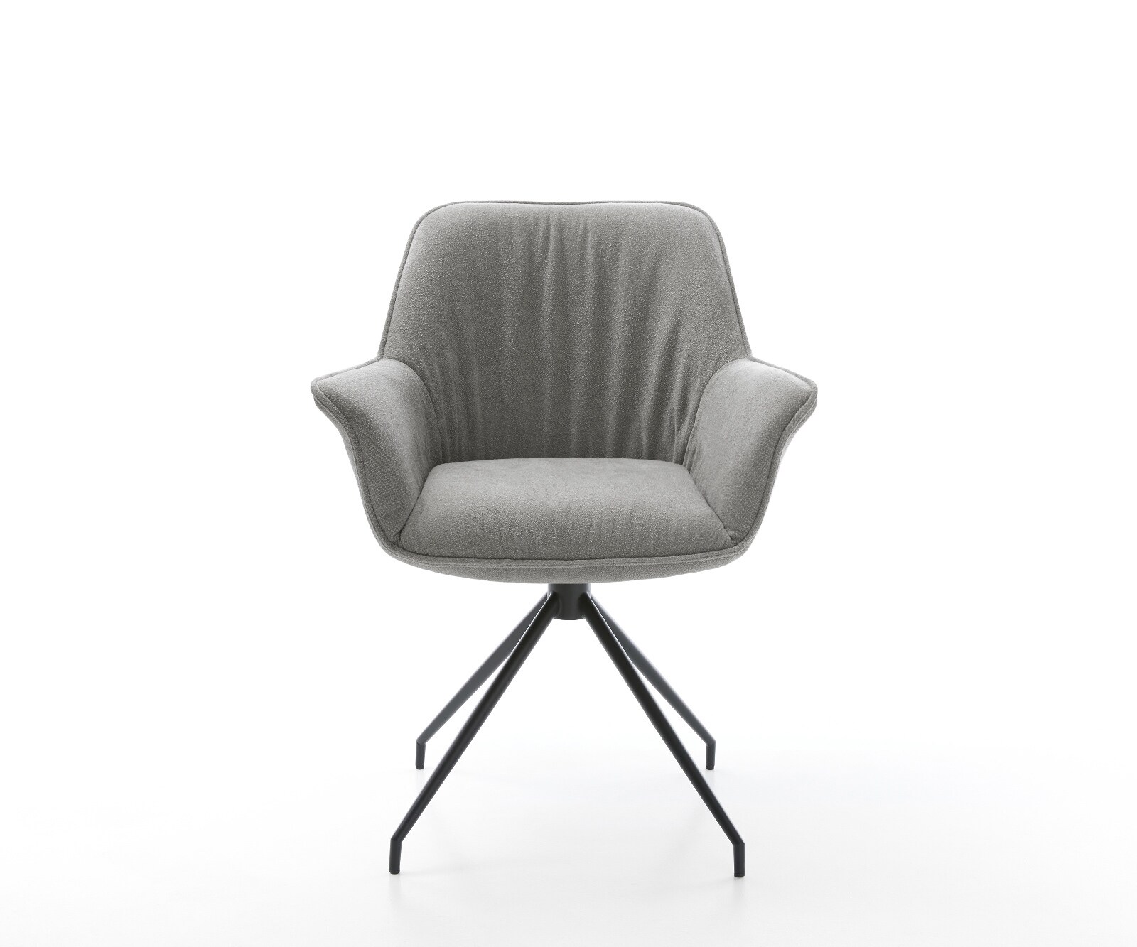 Chaise-de-salle-à-manger Keila-Flex avec accoudoirs tissu structuré doux gris pied croisé conique noir 2