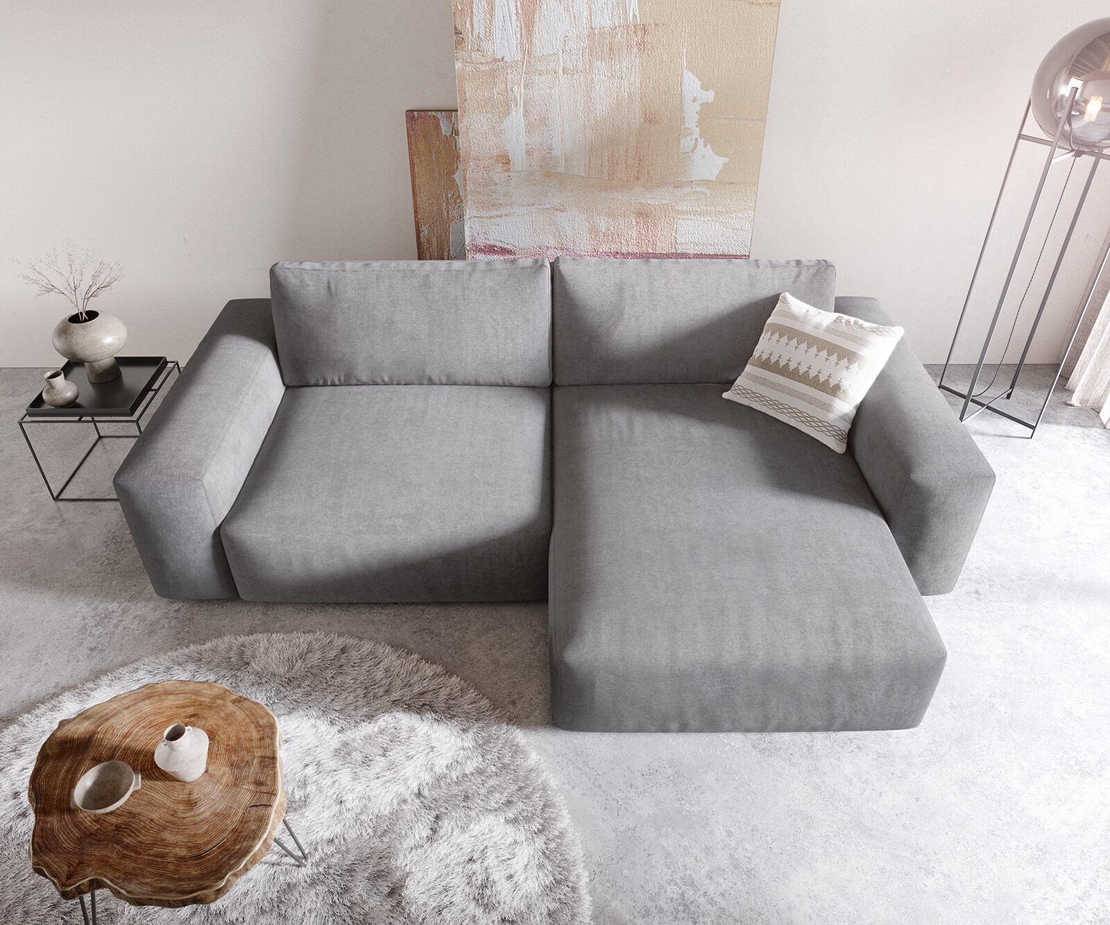 Canapé d'angle Lanzo XL 270x180 cm Microfibre Gris Recamière variable 3