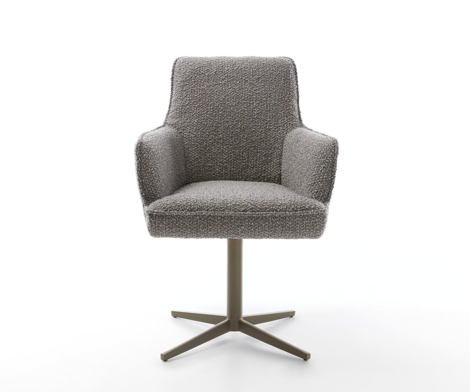Chaise-pivotante Heira-Flex avec accoudoirs bouclé gris argenté pied de chaise 4 branches aspect titane pivotement sur 360° ressorts ensachés 1