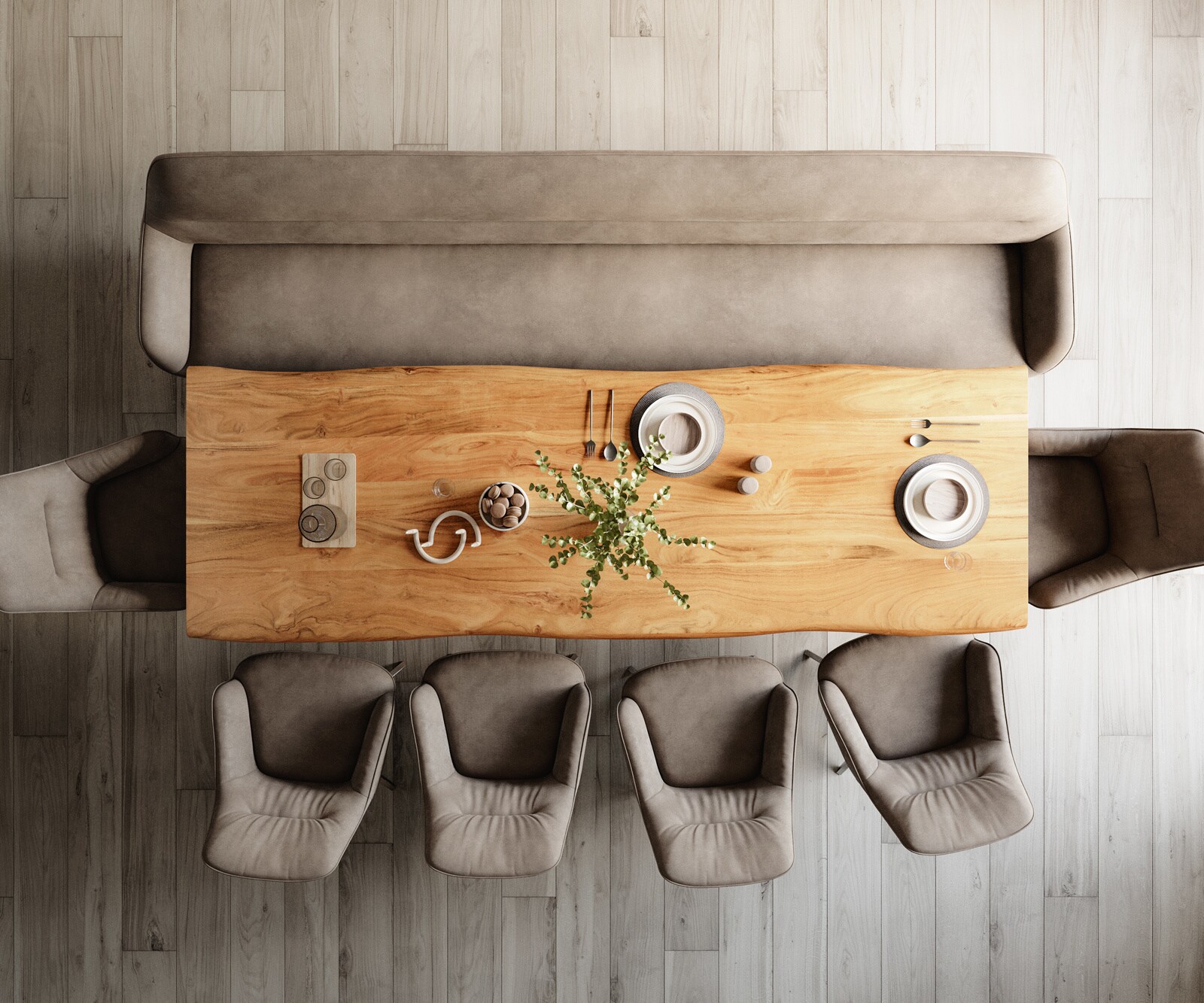 Banc-de-salle-à-manger Taya-Flex 300 cm microfibre taupe vintage pied croisé angulaire acier inoxydable ressort ensaché 5