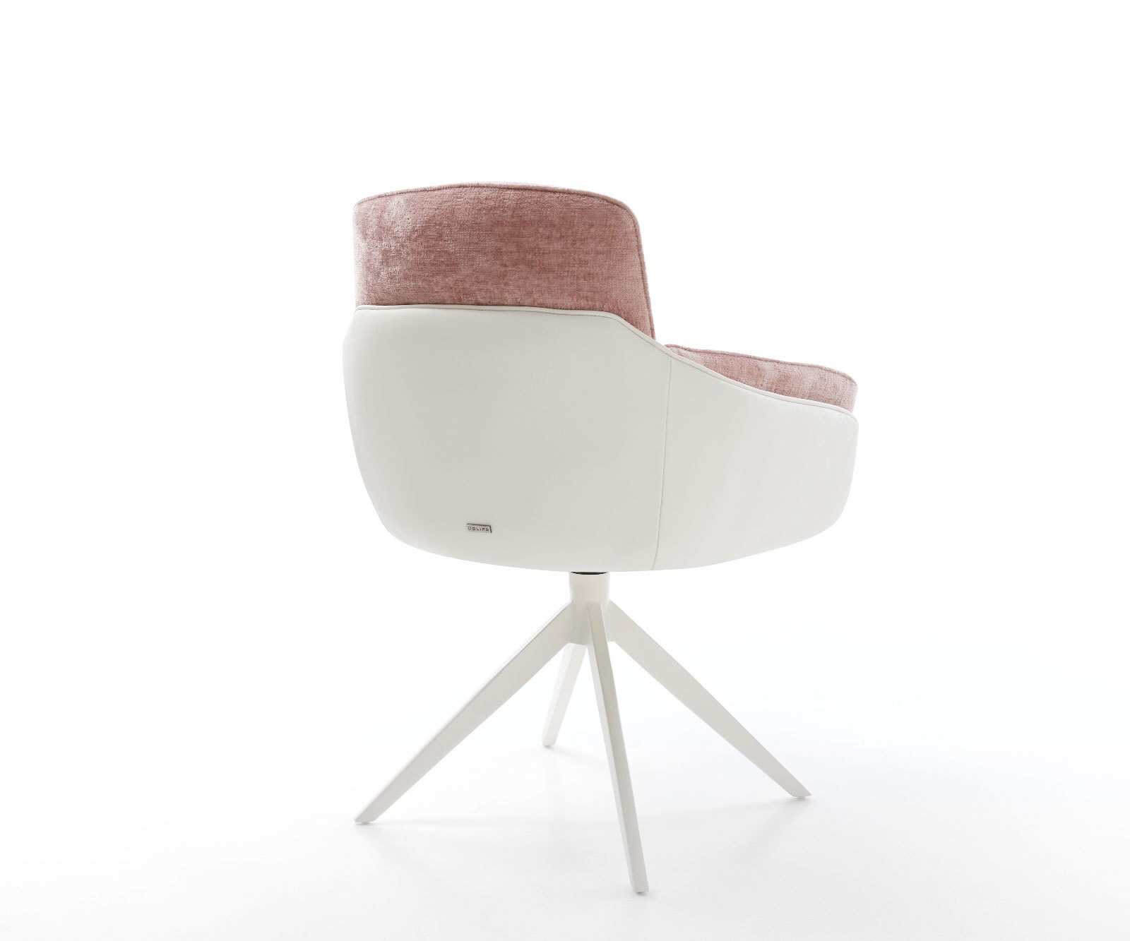 Drehstuhl Luan-Flex mit Armlehnen Materialmix Echtleder Weiß-Rosé Kreuzgestell breit Weiß 360° drehbar Wippfunktion 4