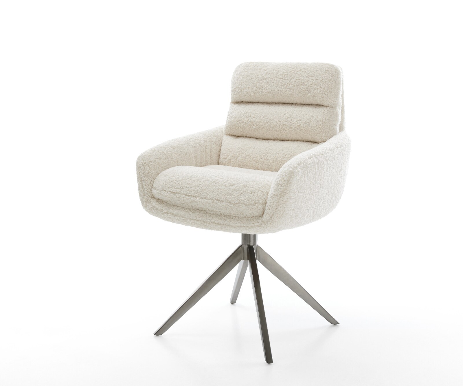 Chaise-pivotante Abelia-Flex avec accoudoirs tissu teddy beige pied croisé large grafiete pivotement sur 360° fonction bascule