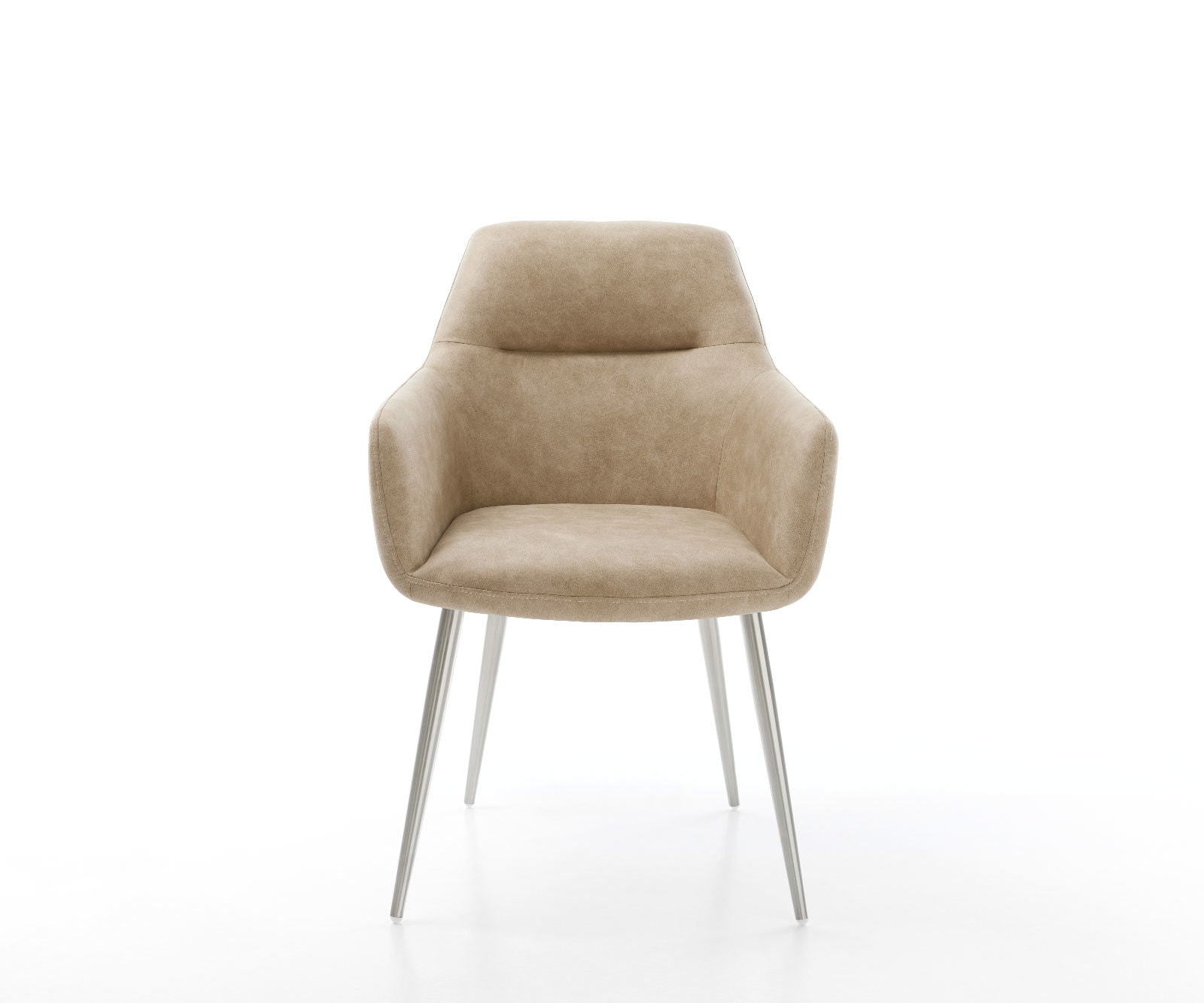 Chaise-de-salle-à-manger Pejo-Flex microvelours beige vintage 4 pieds coniques acier inoxydable brossé ressorts ensachés 2