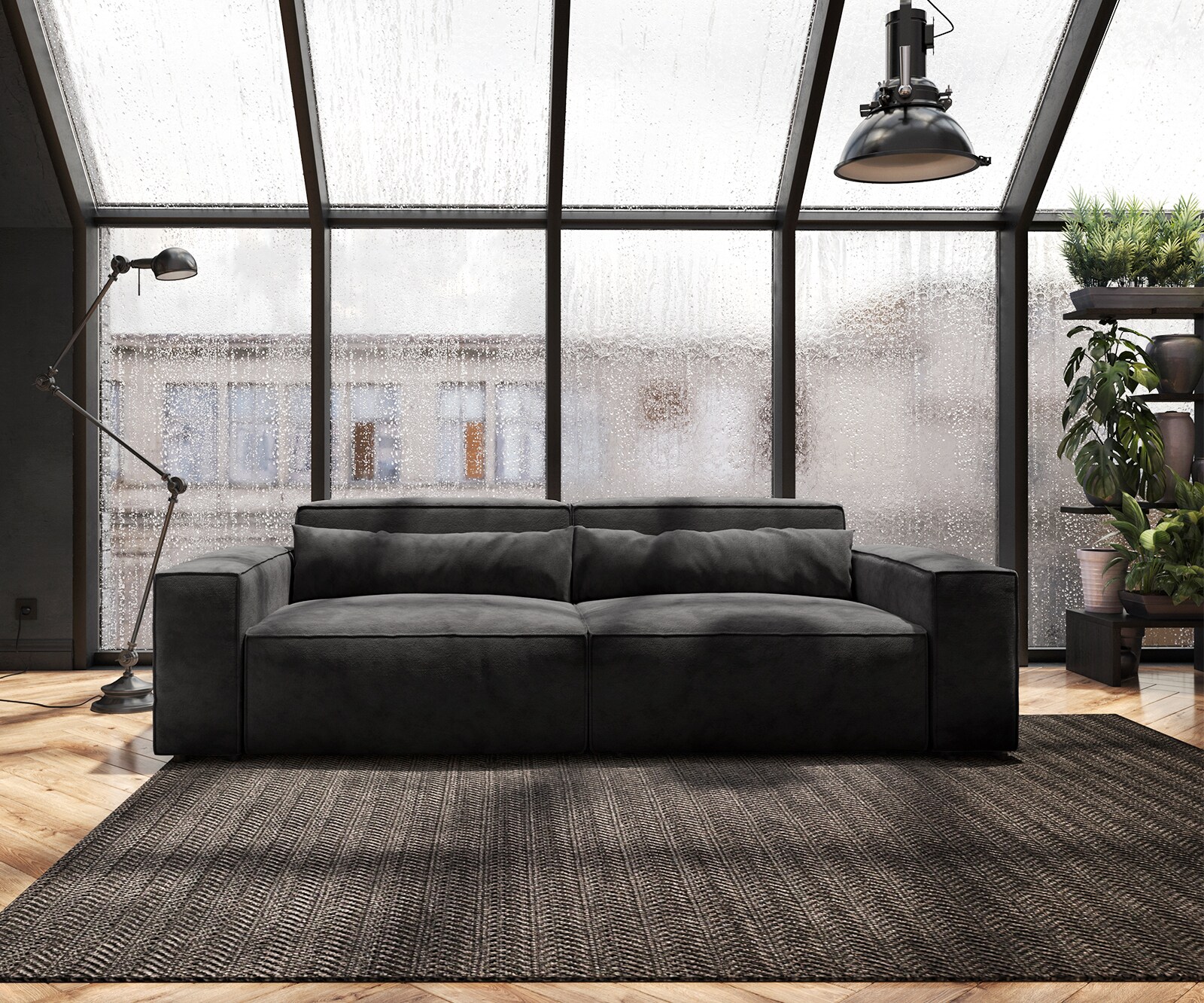 Grand Canapé Sirpio 230x95 cm Microfibre Noir 2