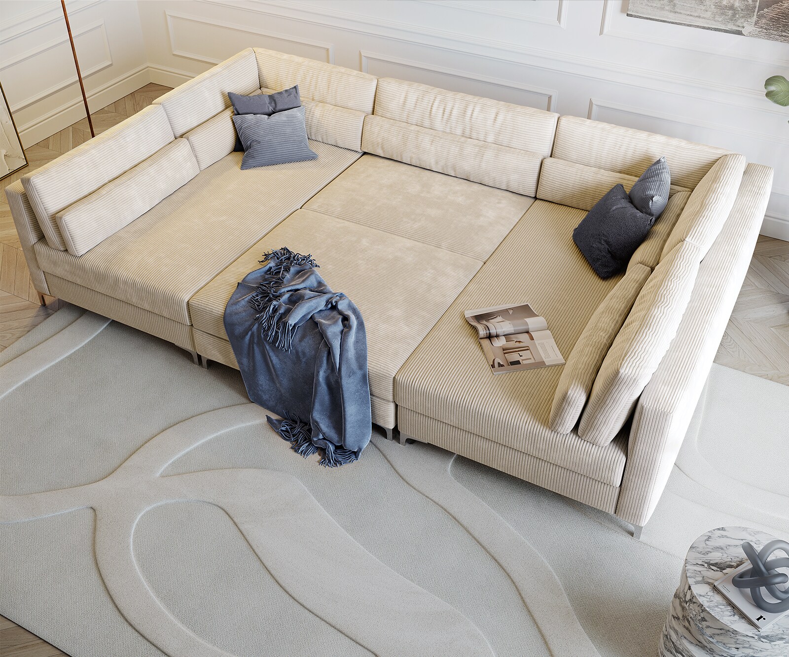 Wohnlandschaft Elio 300x185 cm Cord Beige mit Hocker 5 Wohnlandschaft Elio 300x185 cm Cord Beige mit Hocker 5