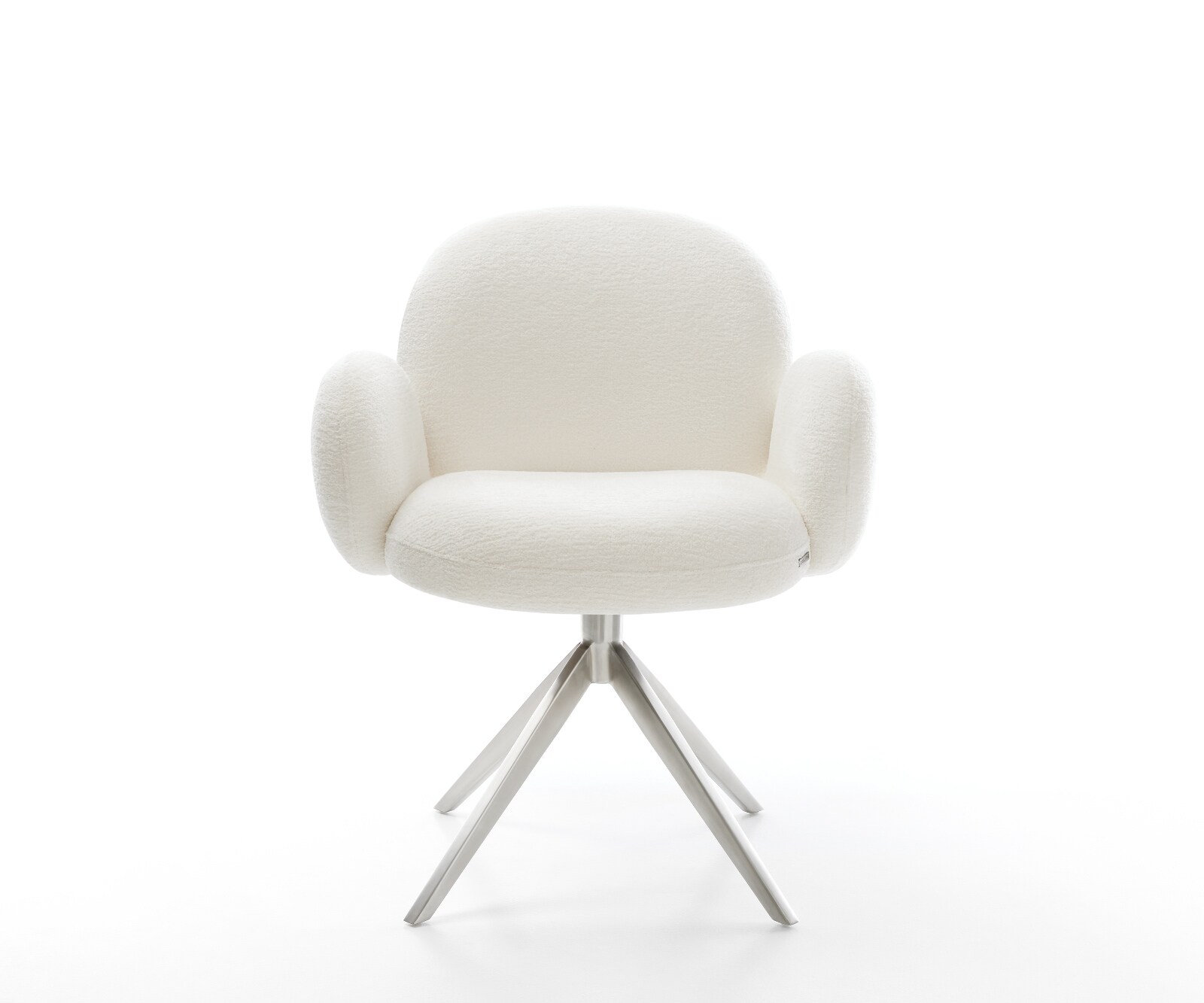 Drehstuhl Nube-Flex mit Armlehnen Bouclé Soft Beige Kreuzgestell breit Edelstahl 360° drehbar Taschenfederkern 1