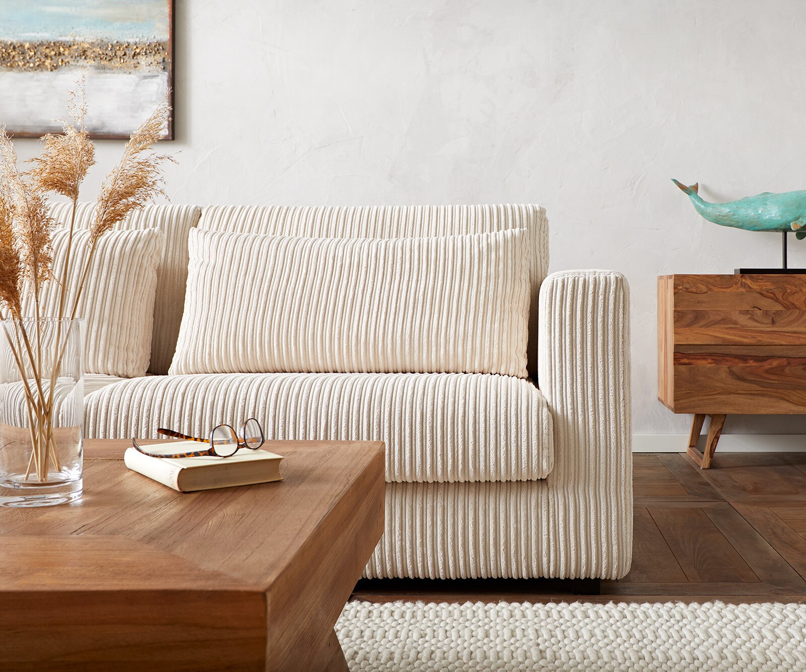 Ecksofa Isla 330x225 cm Cord Beige Ottomane links 3