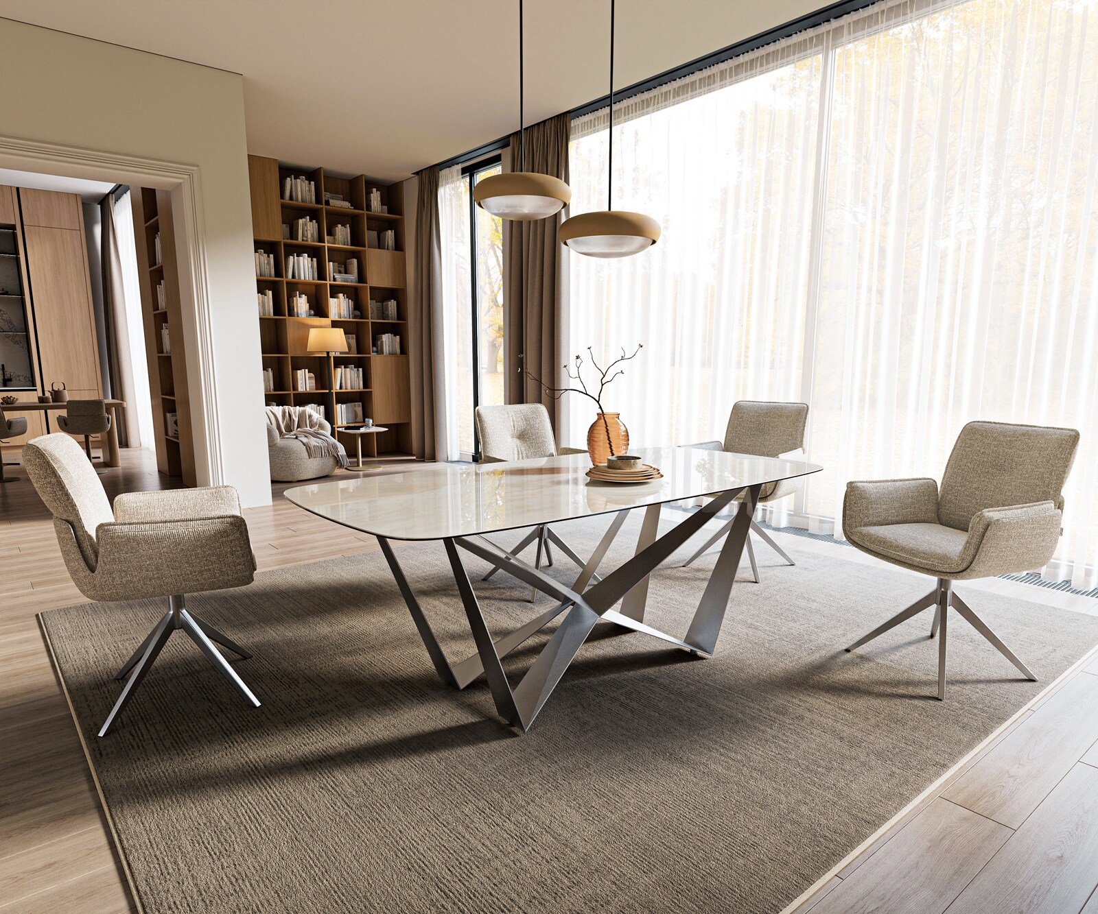 Esstisch Edge Boot 200x100 cm Keramik Onyx Champagne Spider Flachstahl Edelstahl Graphit 6