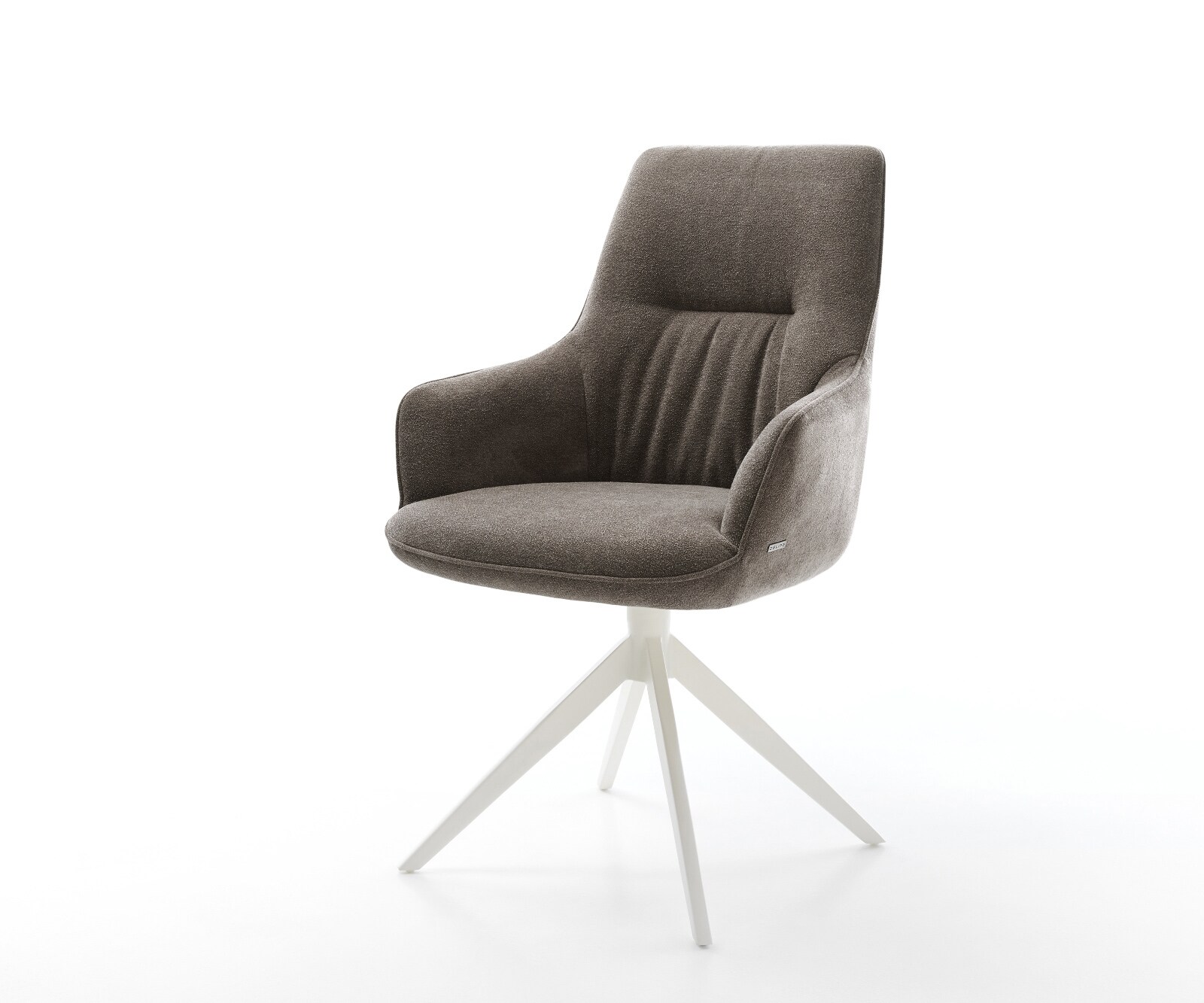 Drehstuhl Zelia-Flex mit Armlehnen Strukturstoff Soft Taupe Kreuzgestell breit Weiß 360° drehbar Wippfunktion Taschenfederkern 1