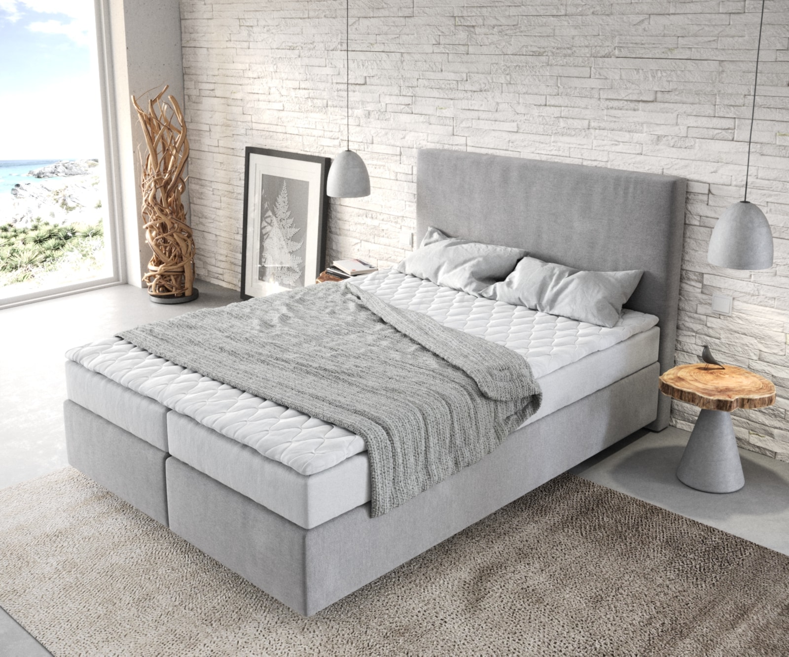 Boxspringbett Dream-Well 140x200 cm Mikrofaser Grau mit Matratze und Topper 3 Boxspringbett Dream-Well 140x200 cm Mikrofaser Grau mit Matratze und Topper 3