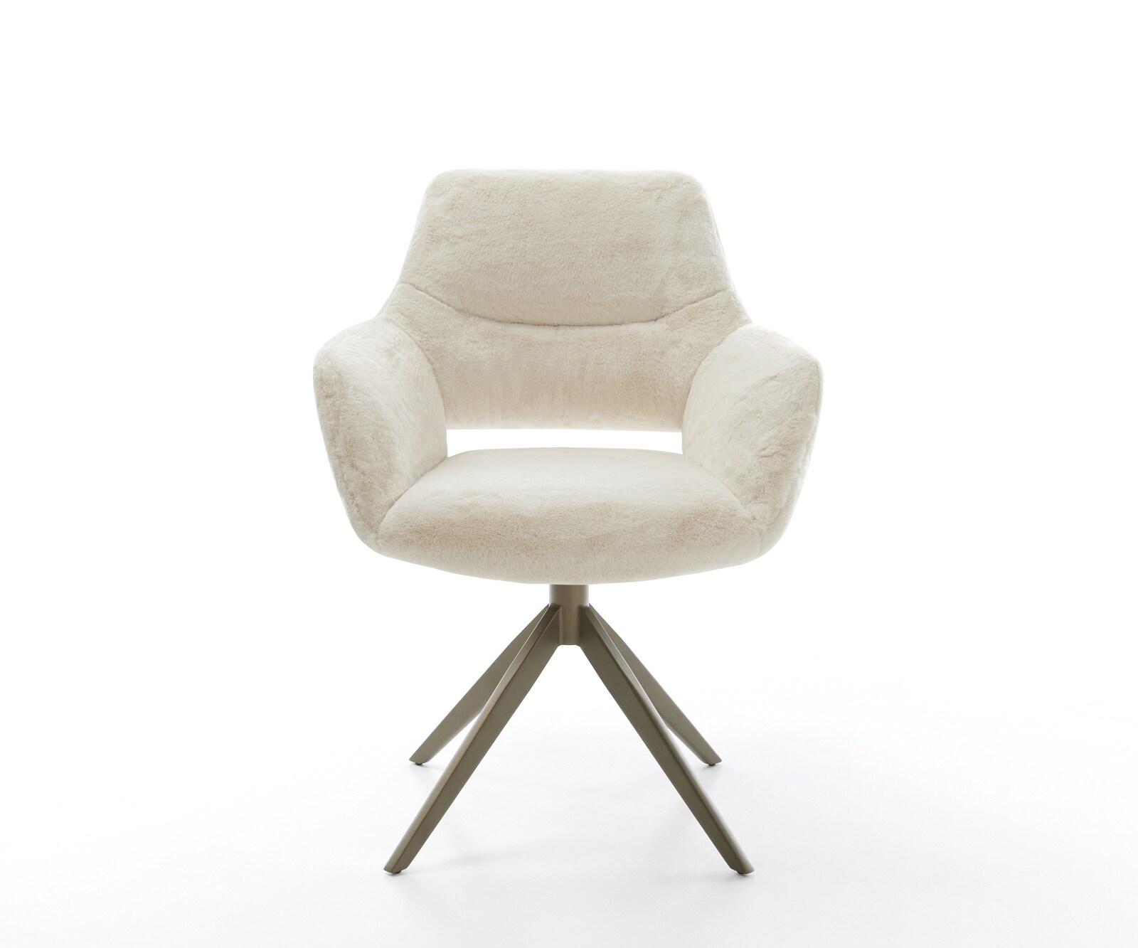 Chaise-pivotante Yago-Flex avec accoudoirs peluche crème-blanc pied croisé large aspect titane pivotement sur 360° fonction bascule resorts ensachés 1