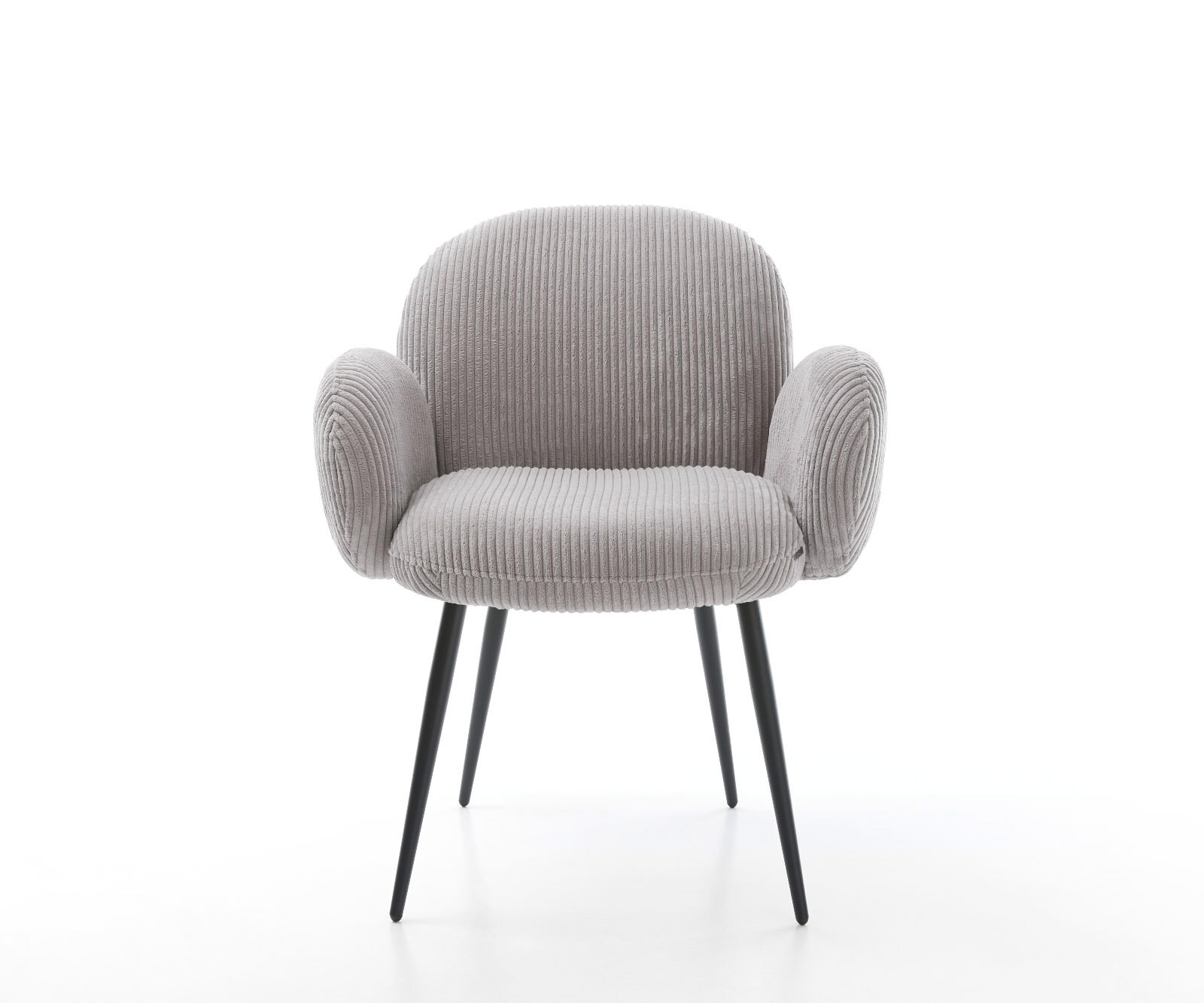 Chaise-de-salle-à-manger Nube-Flex avec accoudoirs côtelé gris argenté 4 pieds coniques noir ressorts ensachés 1 Chaise-de-salle-à-manger Nube-Flex avec accoudoirs côtelé gris argenté 4 pieds coniques noir ressorts ensachés 1