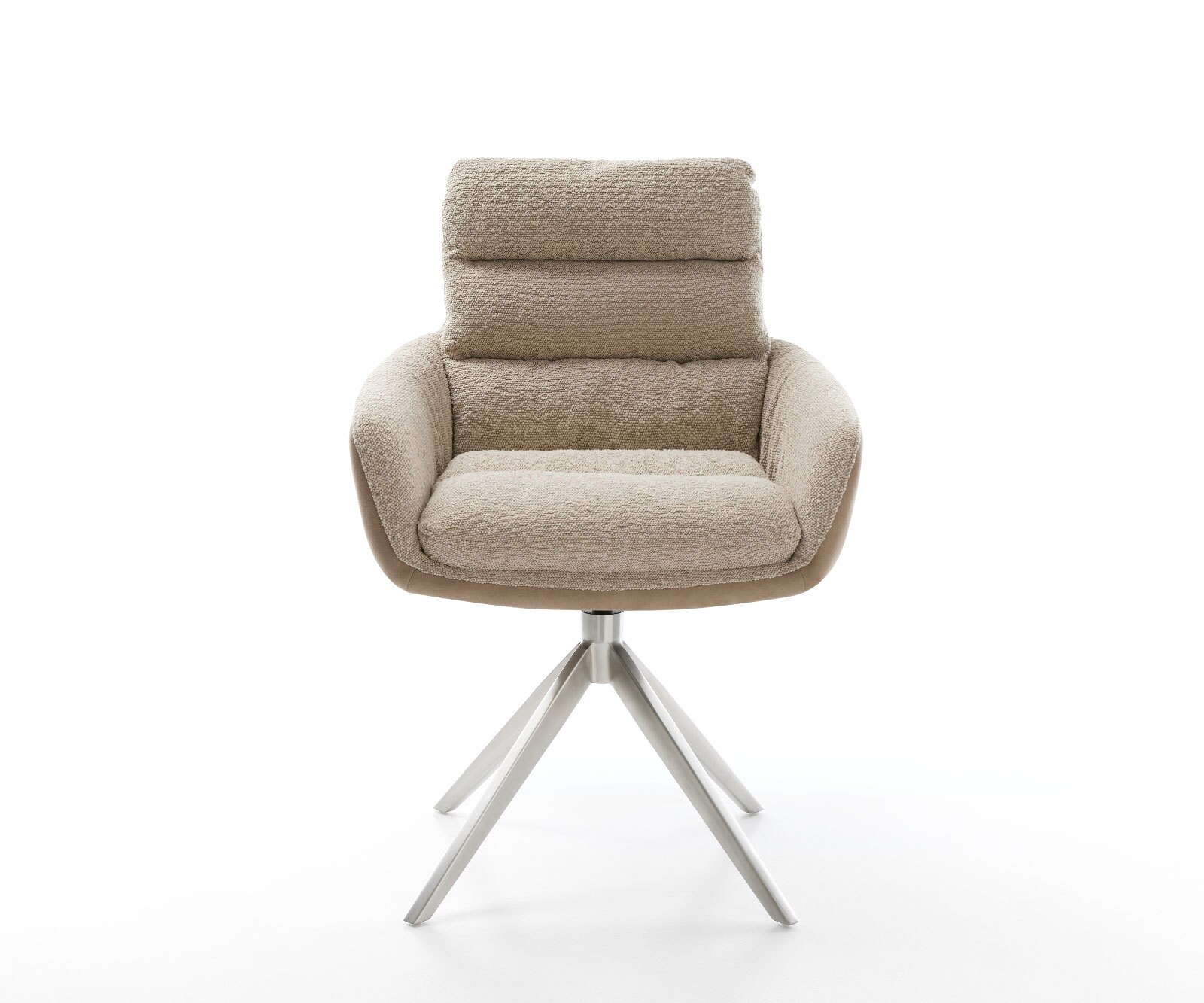 Chaise-pivotante Abelia-Flex avec accoudoirs tissu mixte couleur boue pied croisé large acier inoxydable brossé pivotement sur 360° fonction bascule 2