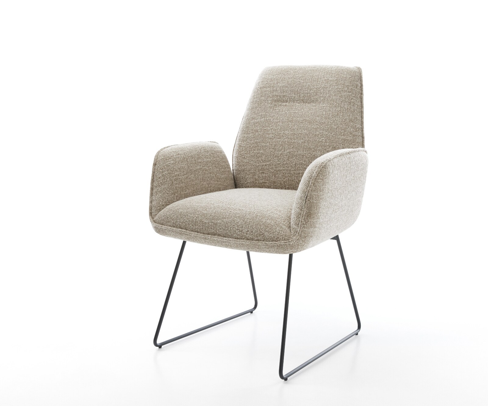 Chaise-de-salle-à-manger Zoa-Flex tissu tissé doux beige pied trapèze noir resorts ensachés
