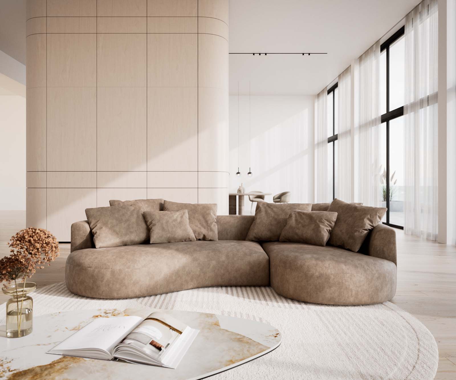 Canapé Edina 330x170 cm microfibre taupe vintage 1