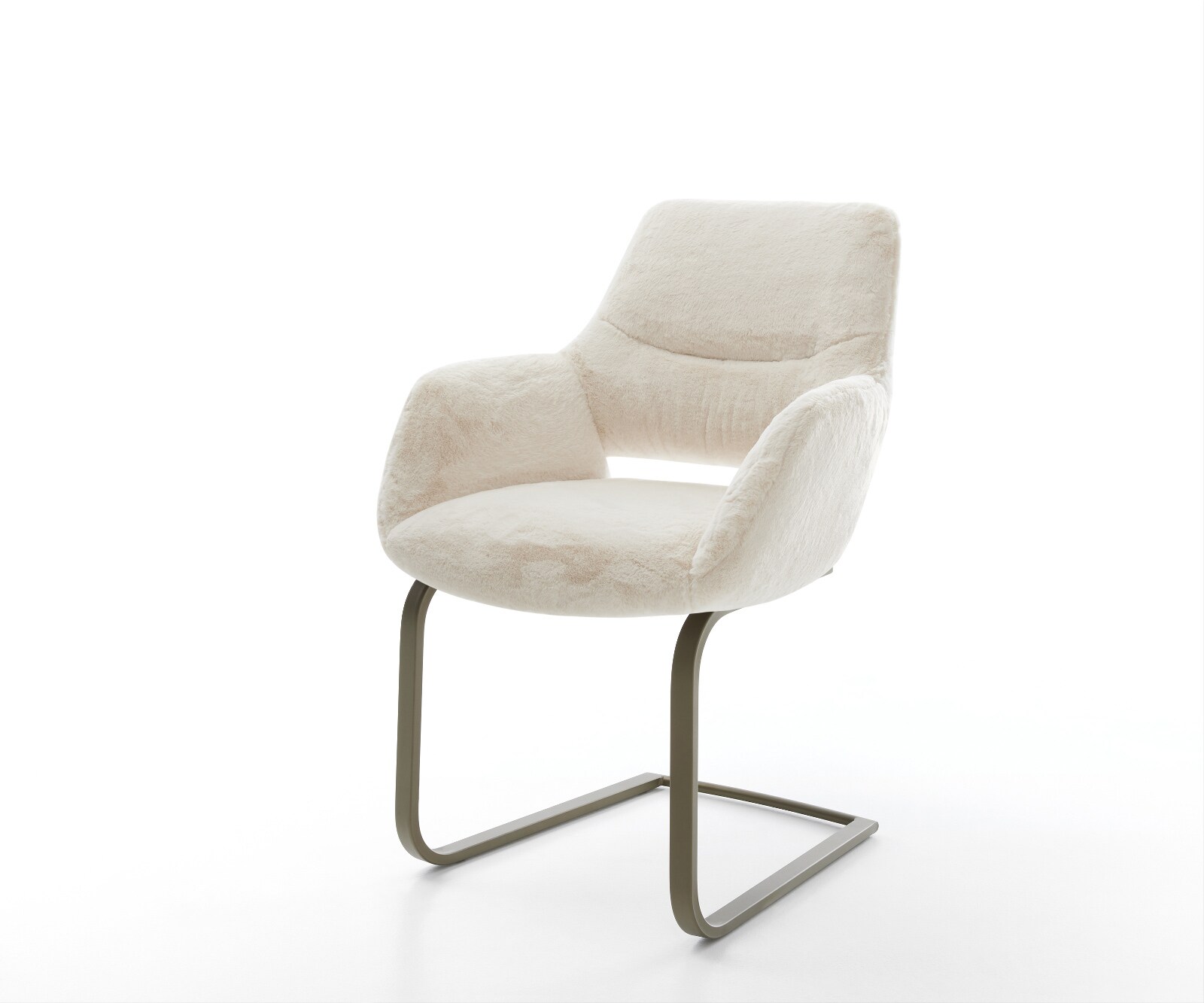 Freischwinger Yago-Flex mit Armlehnen Plüsch Creme-Weiß Freischwinger flach Effektfinish Titan Taschenfederkern