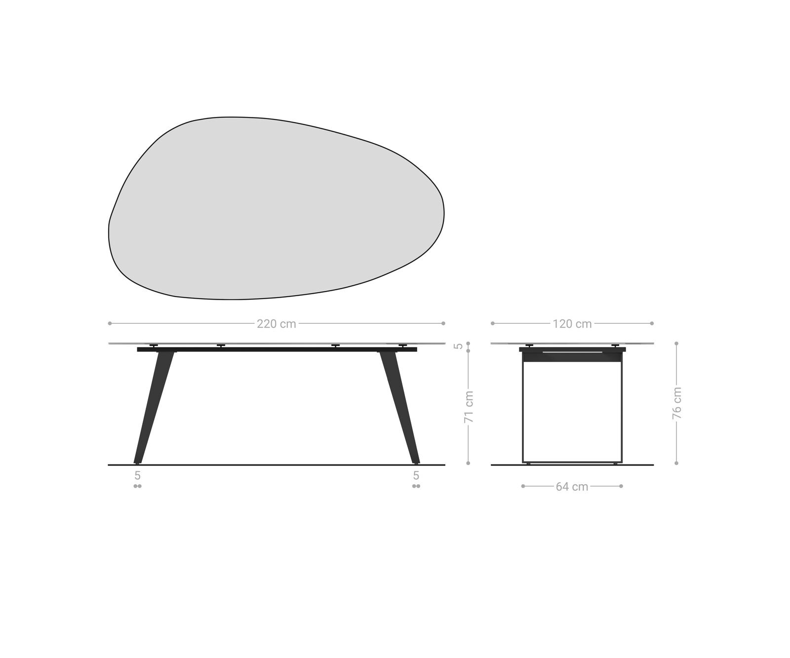 Table à manger Edge Oval 220x120 cm Céramique Laminam® Sabbia couleur chêne Métal Oblique Noir 8