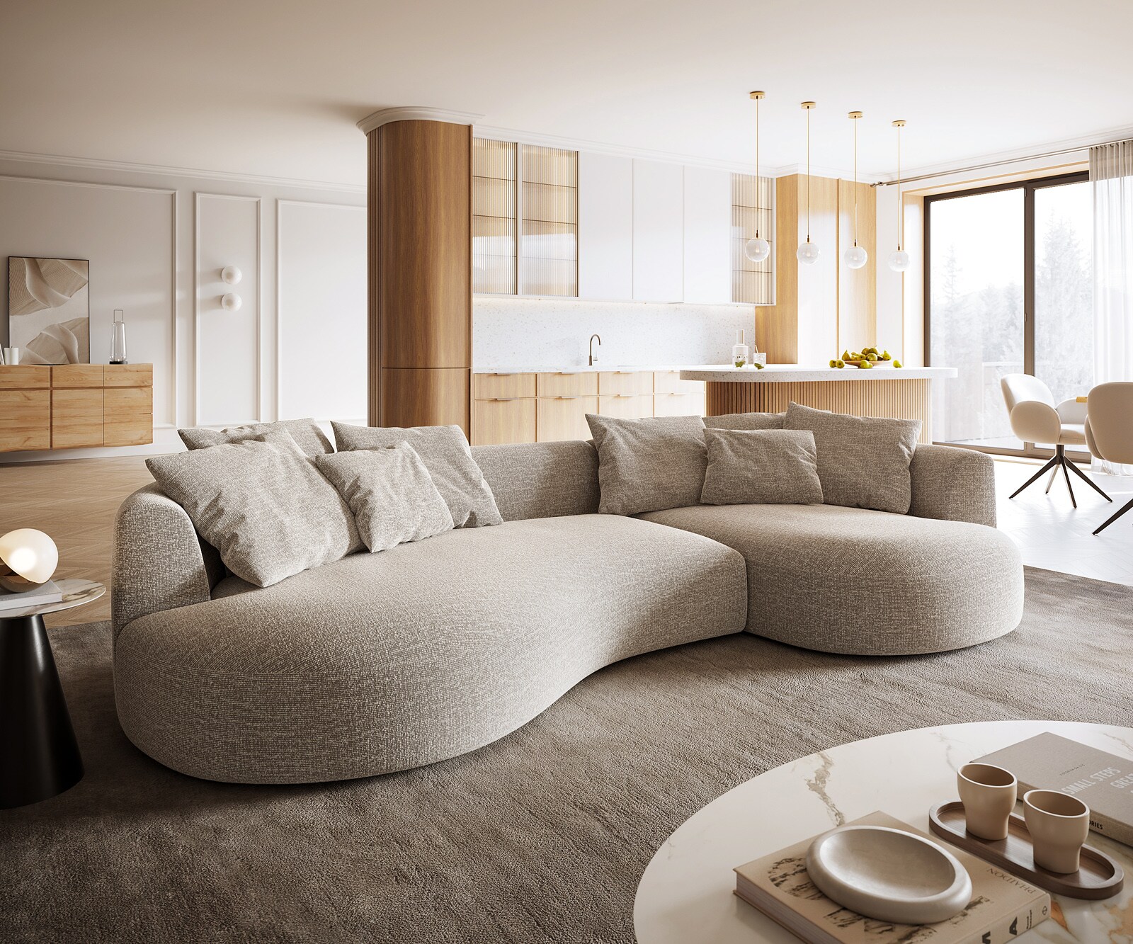 Grand-canapé Edina 330x170 cm Tissu Soft Beige