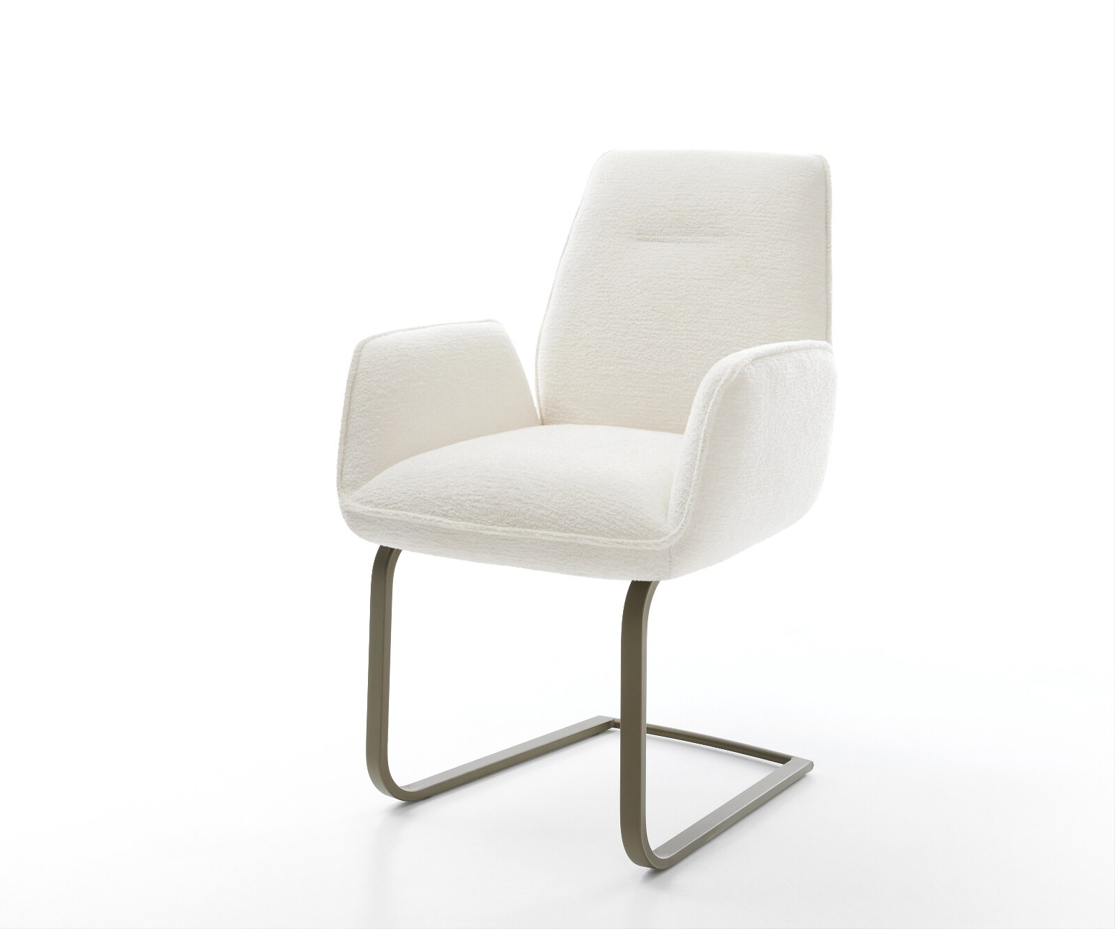 Cantilever Zoa-Flex bouclé doux beige pied cantilever plat aspect titane resorts ensachés