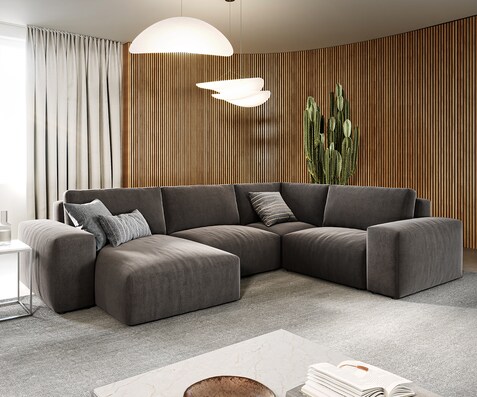 Wohnlandschaft Lanzo 300x210 cm Mikrofaser Khakibraun Recamiere variabel