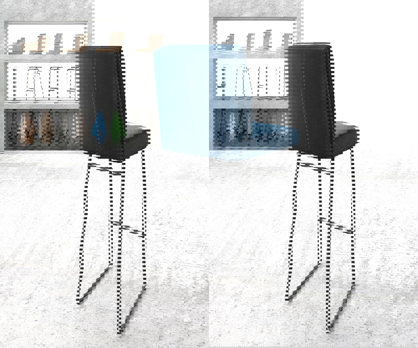 Barstuhl Pela-Flex Samt Blau Kufengestell Metall 2 Barstuhl Pela-Flex Samt Blau Kufengestell Metall 2