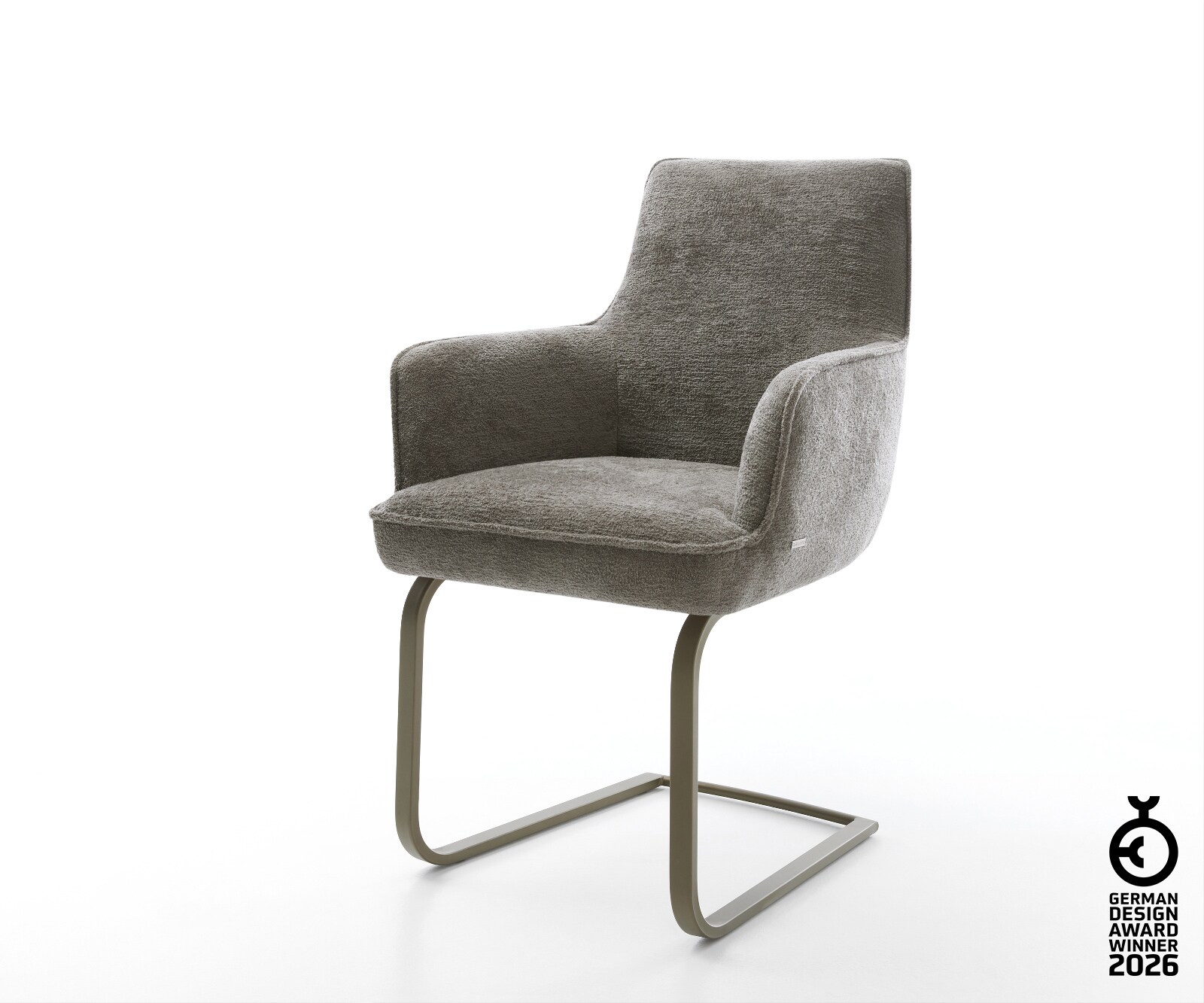 Freischwinger Heira-Flex mit Armlehnen Bouclé Soft Schlamm Freischwinger flach Effektfinish Titan Taschenfederkern 1