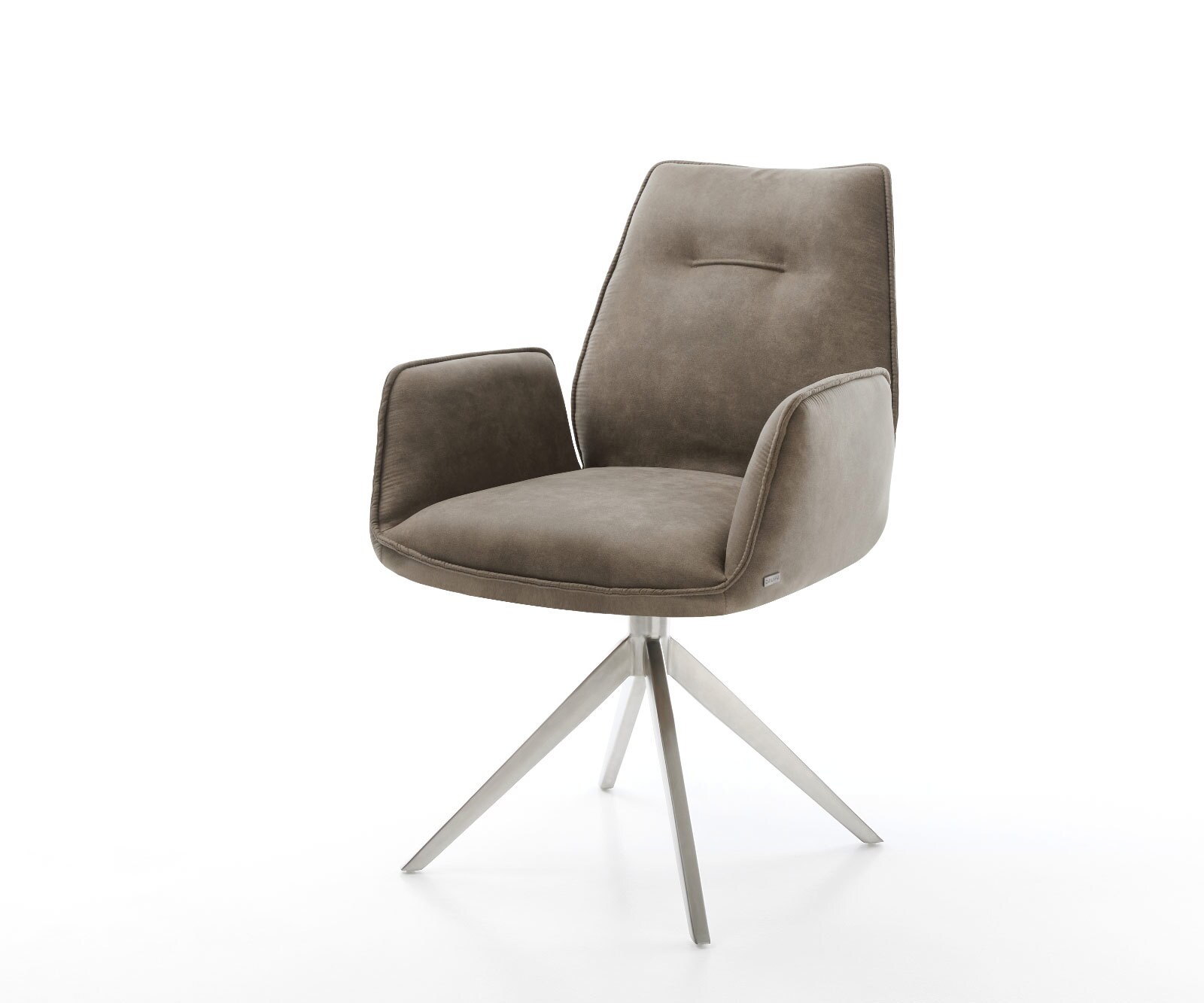Drehstuhl Zoa-Flex Mikrofaser Taupe Vintage Kreuzgestell breit Edelstahl 360° drehbar Wippfunktion Taschenfederkern