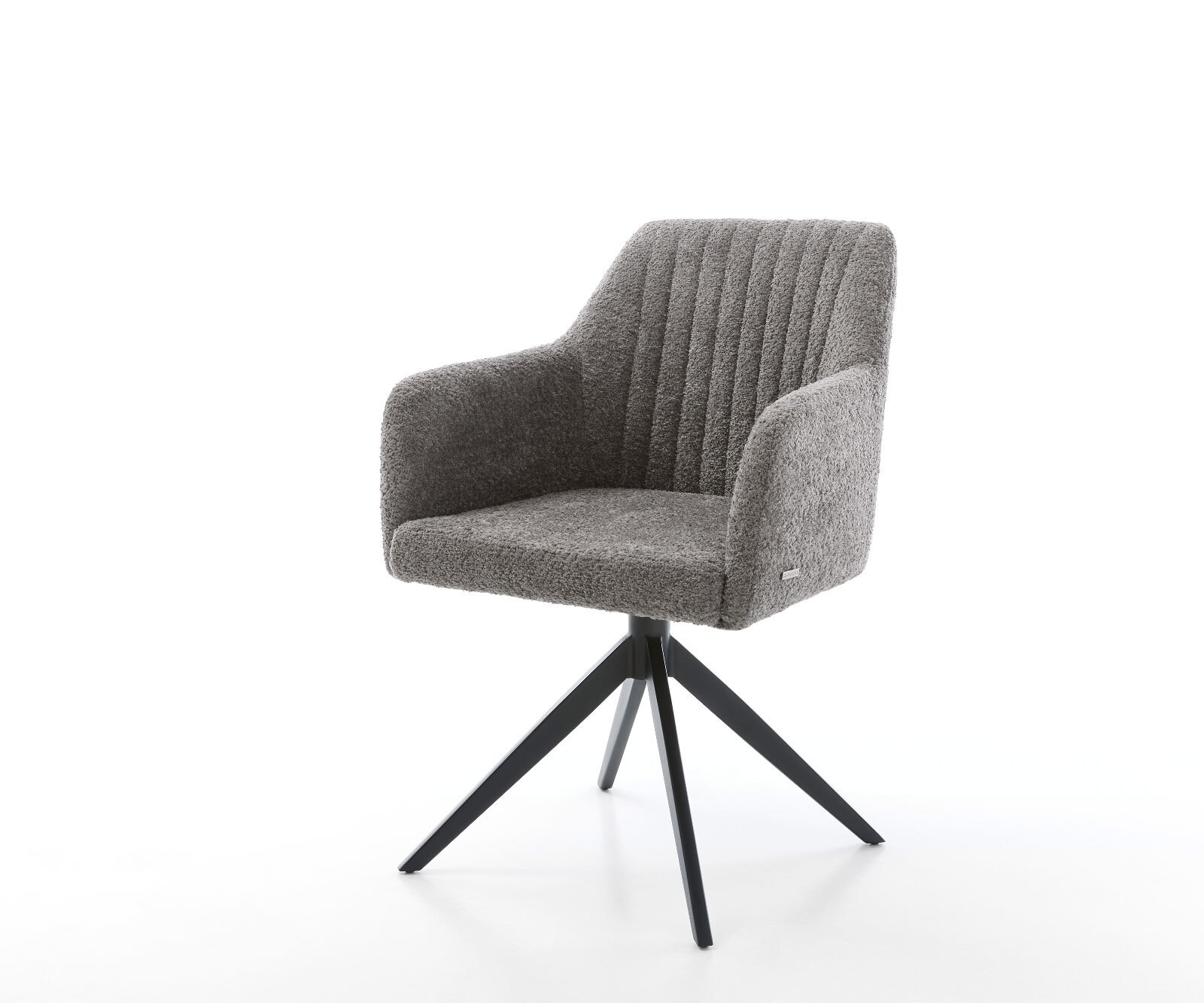 Drehstuhl Greg-Flex Bouclé Grau Kreuzgestell breit Schwarz 360° drehbar