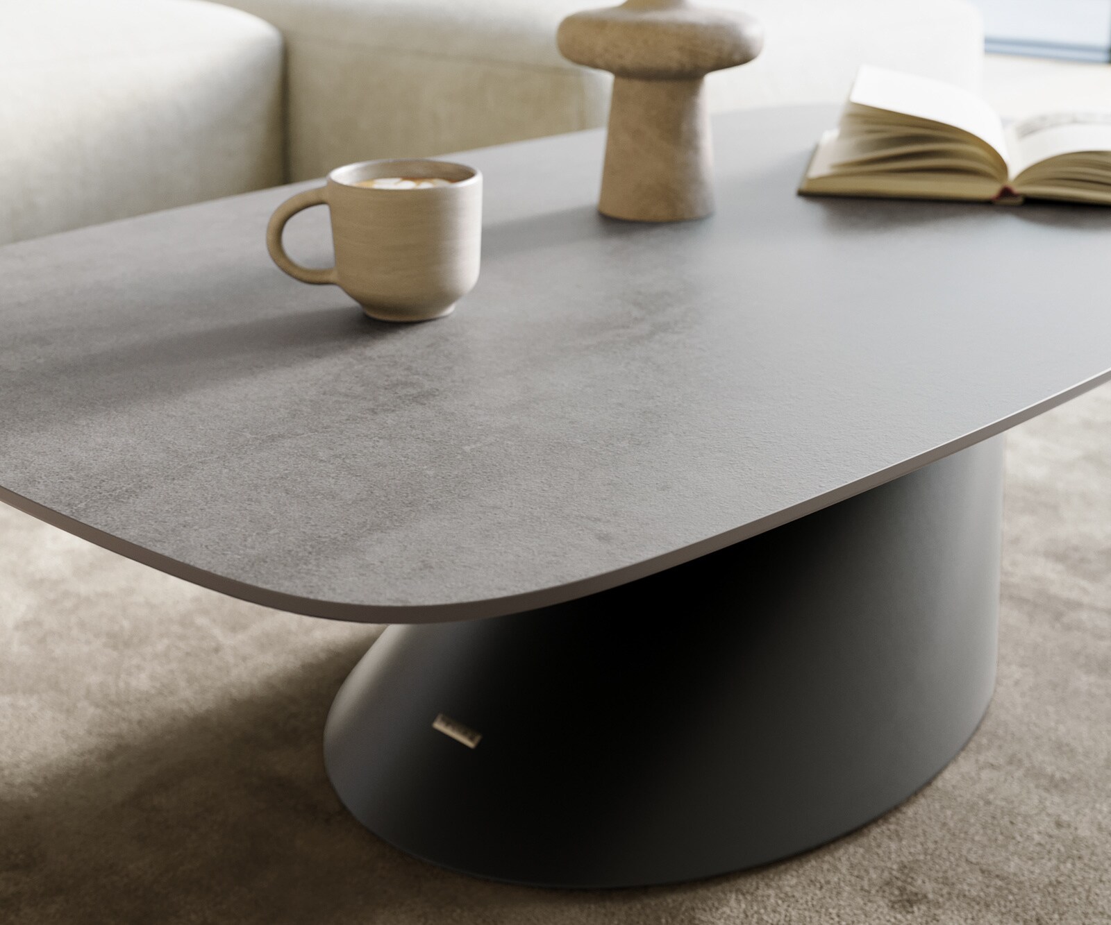 Couchtisch Edge Boot 120x70 cm Keramik Beton Grau Conis Metall Schwarz 5
