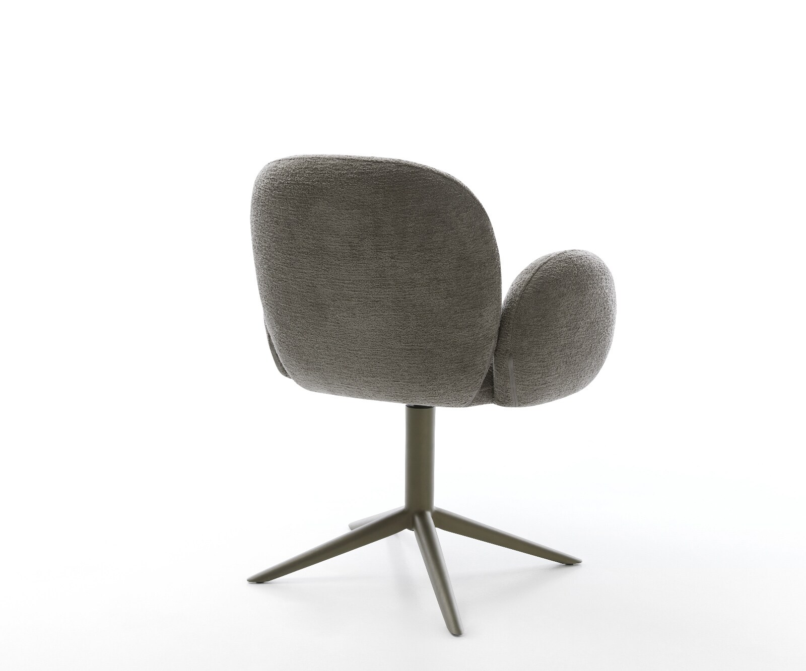 Chaise-pivotante Nube-Flex avec accoudoirs bouclé doux couleur boue pied de chaise 4 branches aspect titane pivotement sur 360° fonction bascule resorts ensachés 4