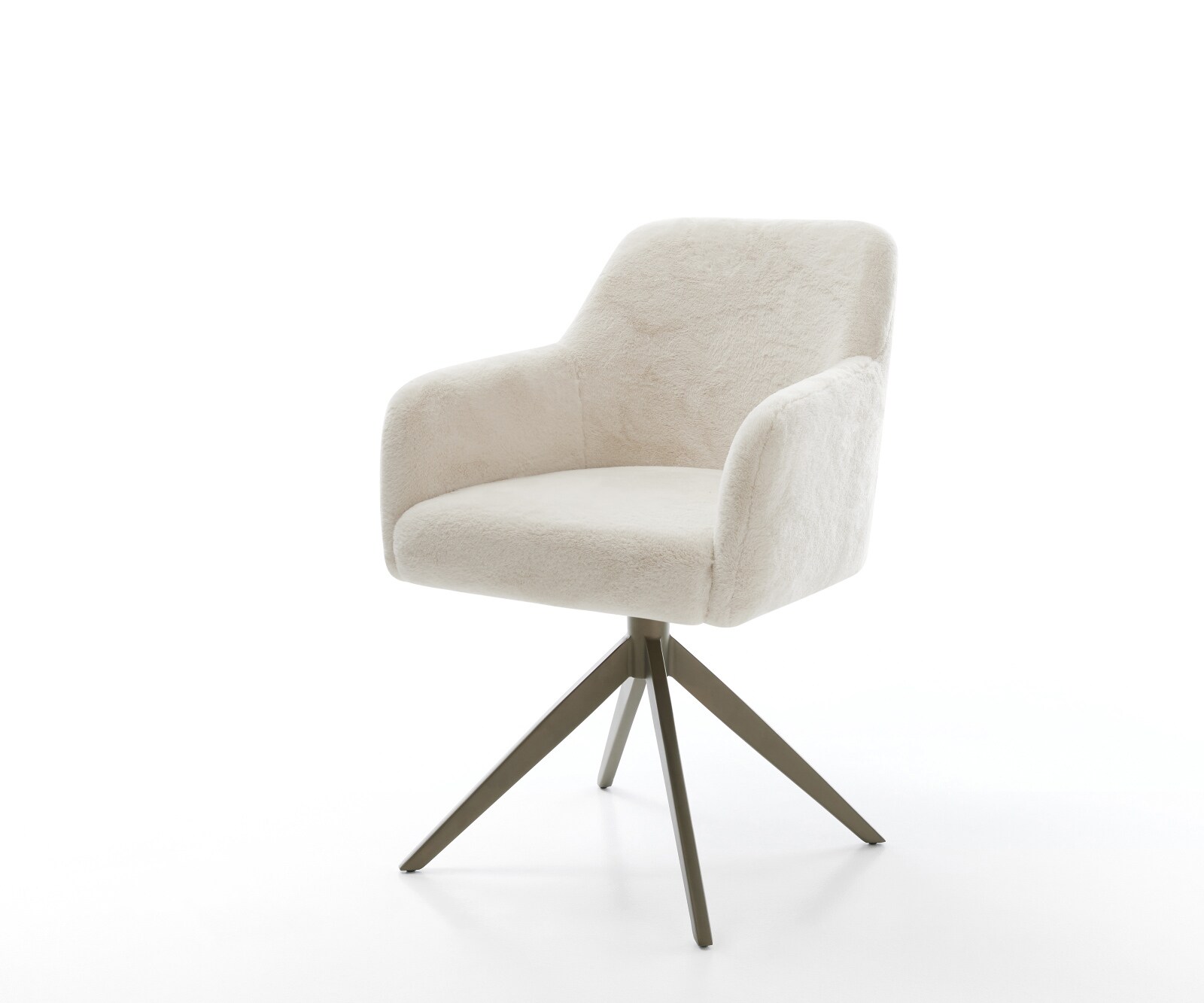 Drehstuhl Greg-Flex Plüsch Creme-Weiß Kreuzgestell breit Effektfinish Titan 360° drehbar Wippfunktion Taschenfederkern