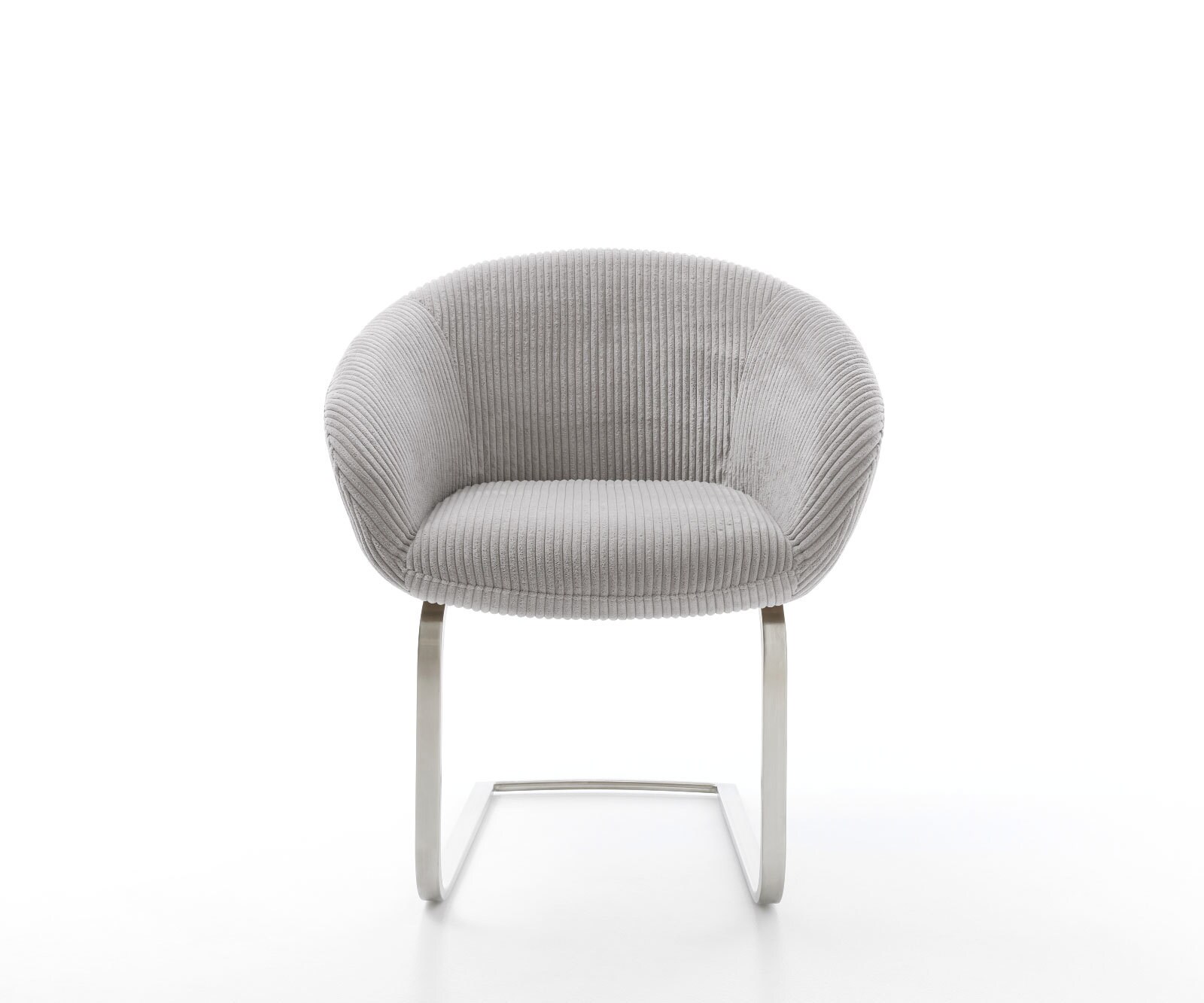 Cantilever Vinka-Flex avec accoudoirs côtelé gris argenté pied cantilever plat acier inoxydable brossé ressorts ensachés 2