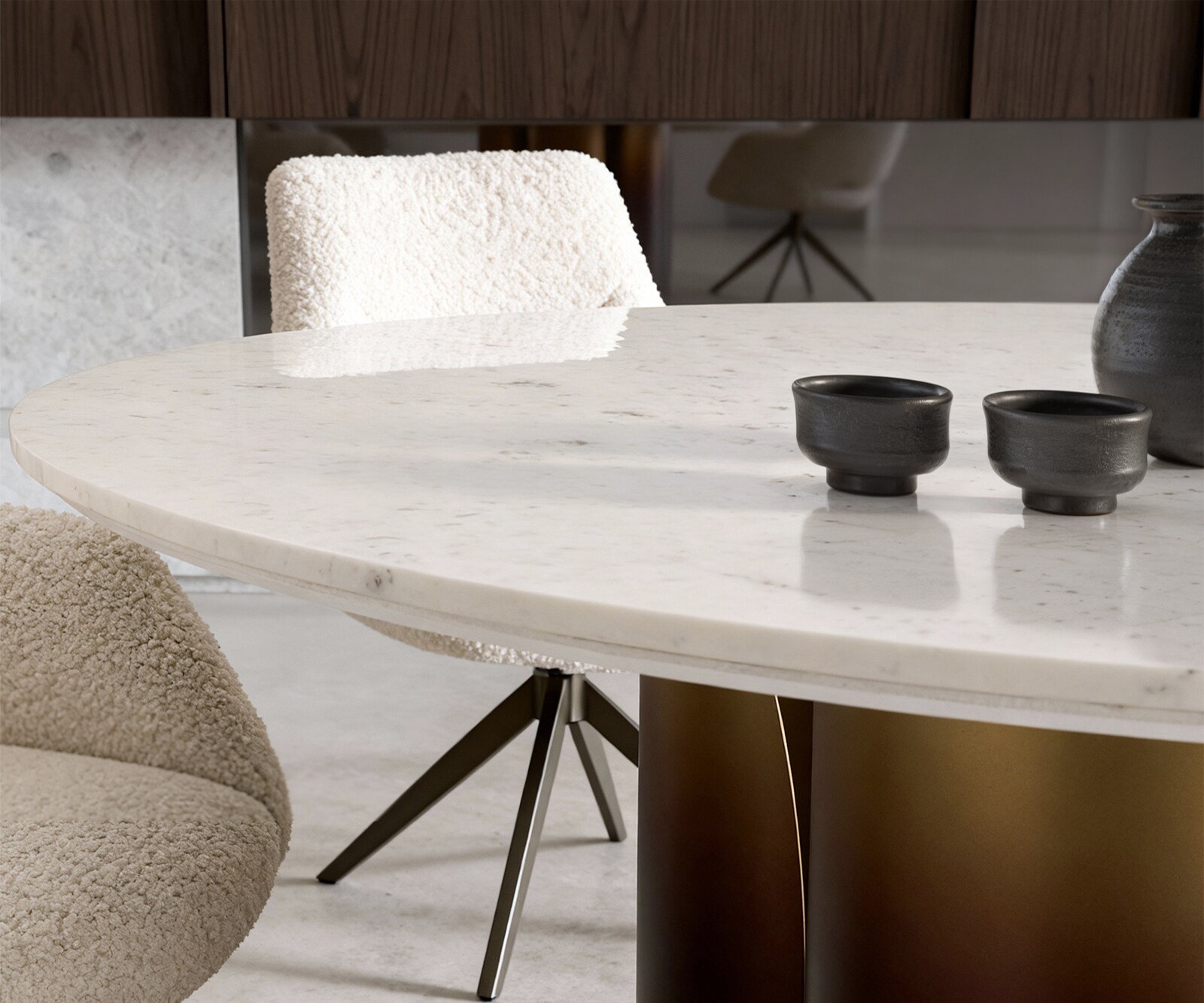 Esstisch Adenza Rund 140x140 cm Marmor Weiß Metall Gold Fusion Finish 6