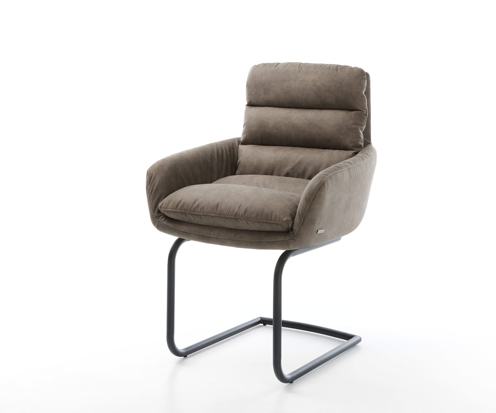 Cantilever Abelia-Flex avec accoudoirs microvelours taupe vintage pied cantilever rond noir 1