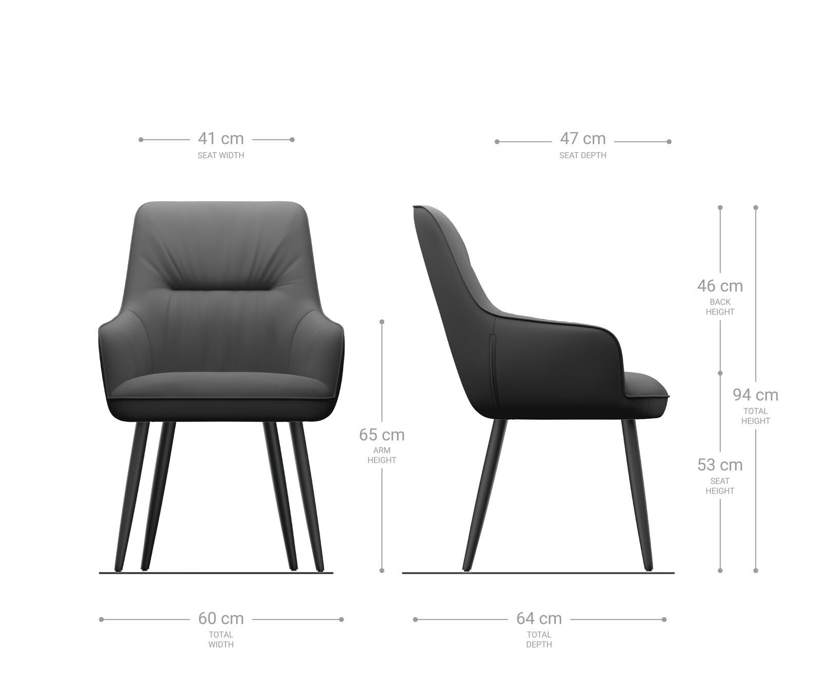 Chaise-de-salle-à-manger Zelia-Flex avec accoudoirs tissu texturé gris clair 4 pieds coniques acier inoxydable brossé ressorts ensachés 5