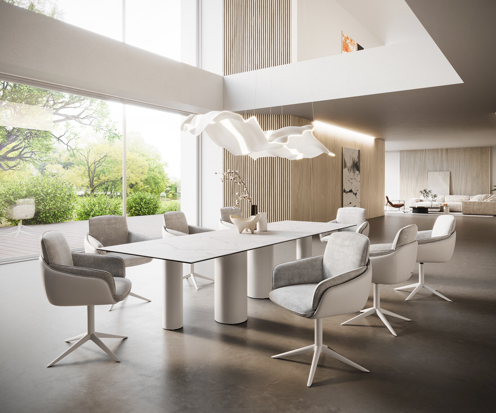 Esstisch Edge 300x100 Keramik Laminam®Statuarietto Weiß Pilier Metall Weiß 6