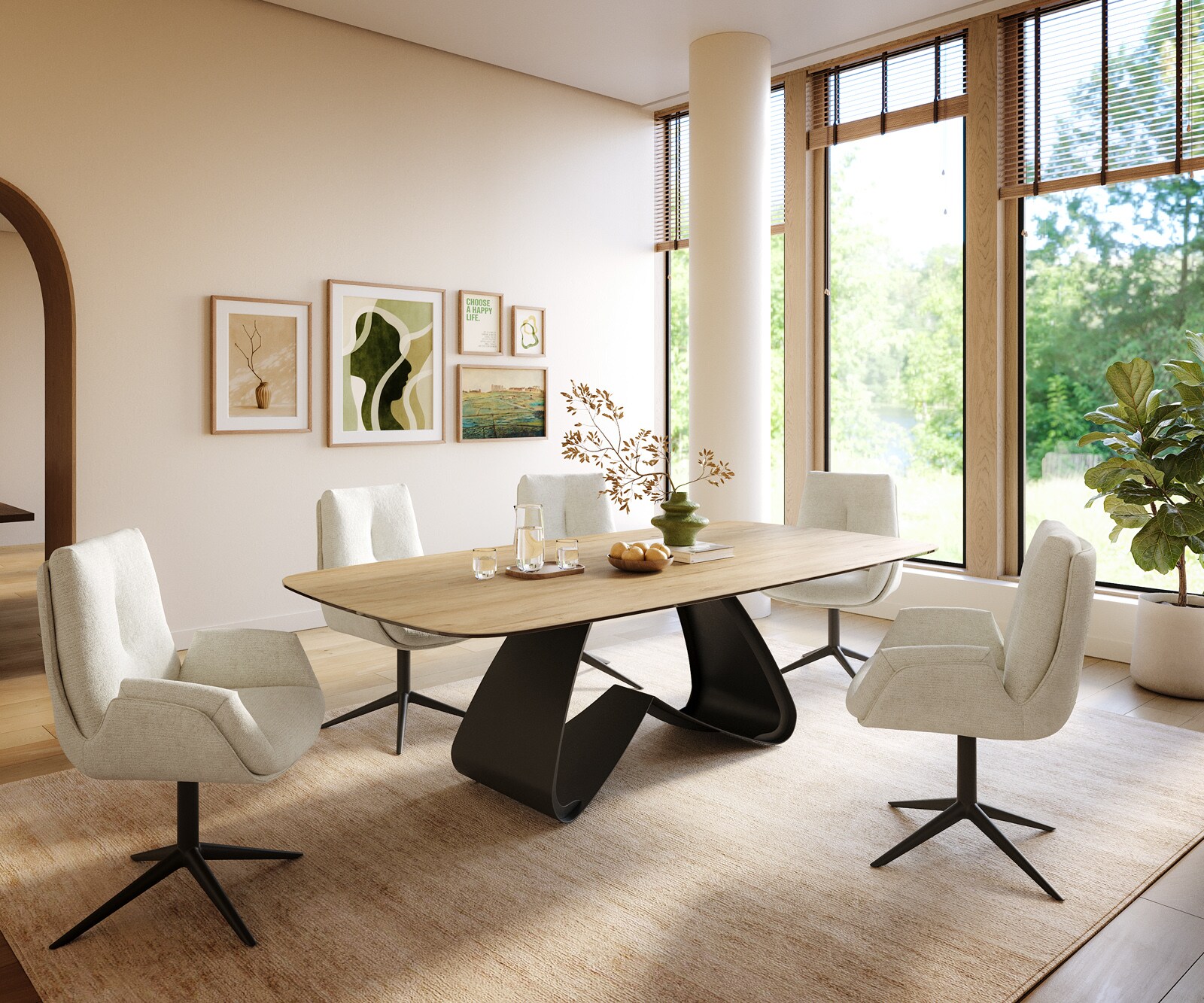 Table à manger Edge Boot 240x120 cm Céramique Laminam® Sabbia Eichefarbig piètement en W Métal Noir 5