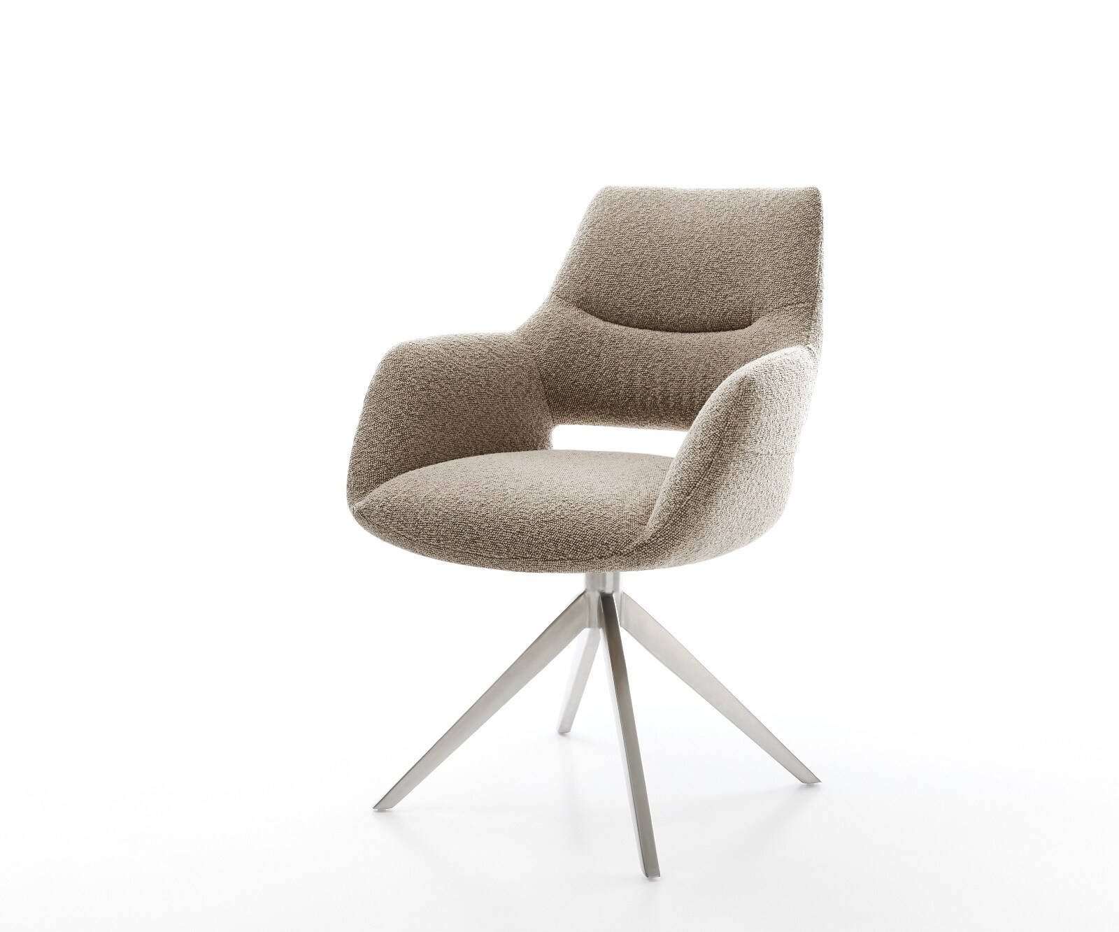 Chaise-pivotante Yago-Flex avec accoudoirs bouclé boue pied croisé large acier inoxydable pivotement sur 360° fonction bascule ressorts ensachés