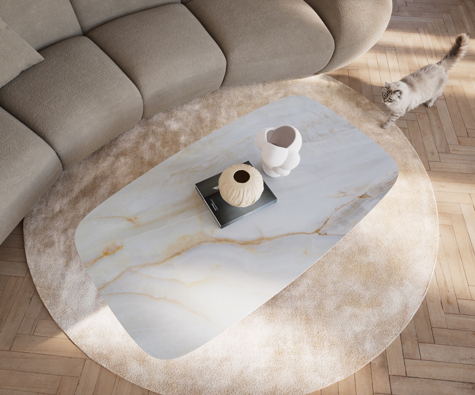 Couchtisch Edge Boot 140x80 cm Keramik Onyx Pearl Conis Metall Effektfinish Titan 3