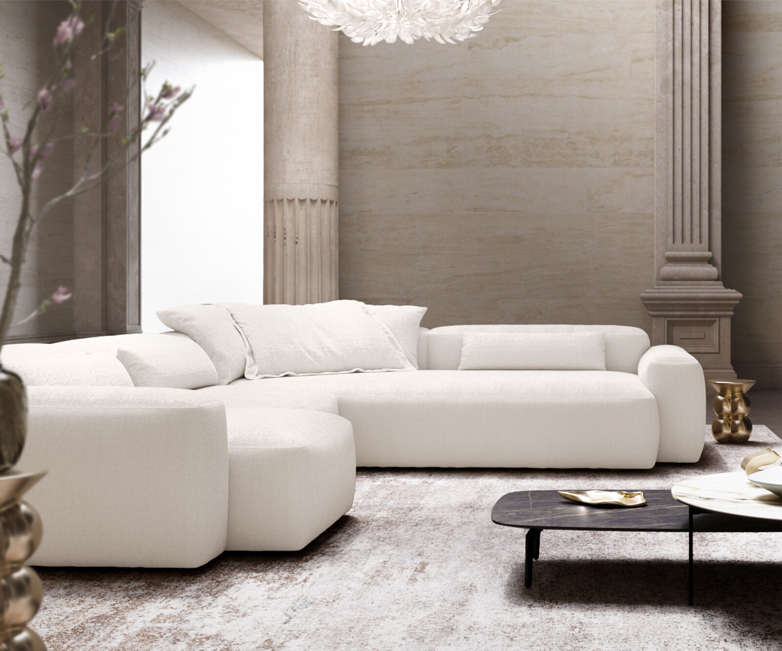 Wohnlandschaft Freestyle 360x290 cm Bouclé Soft Beige Kappnaht 4