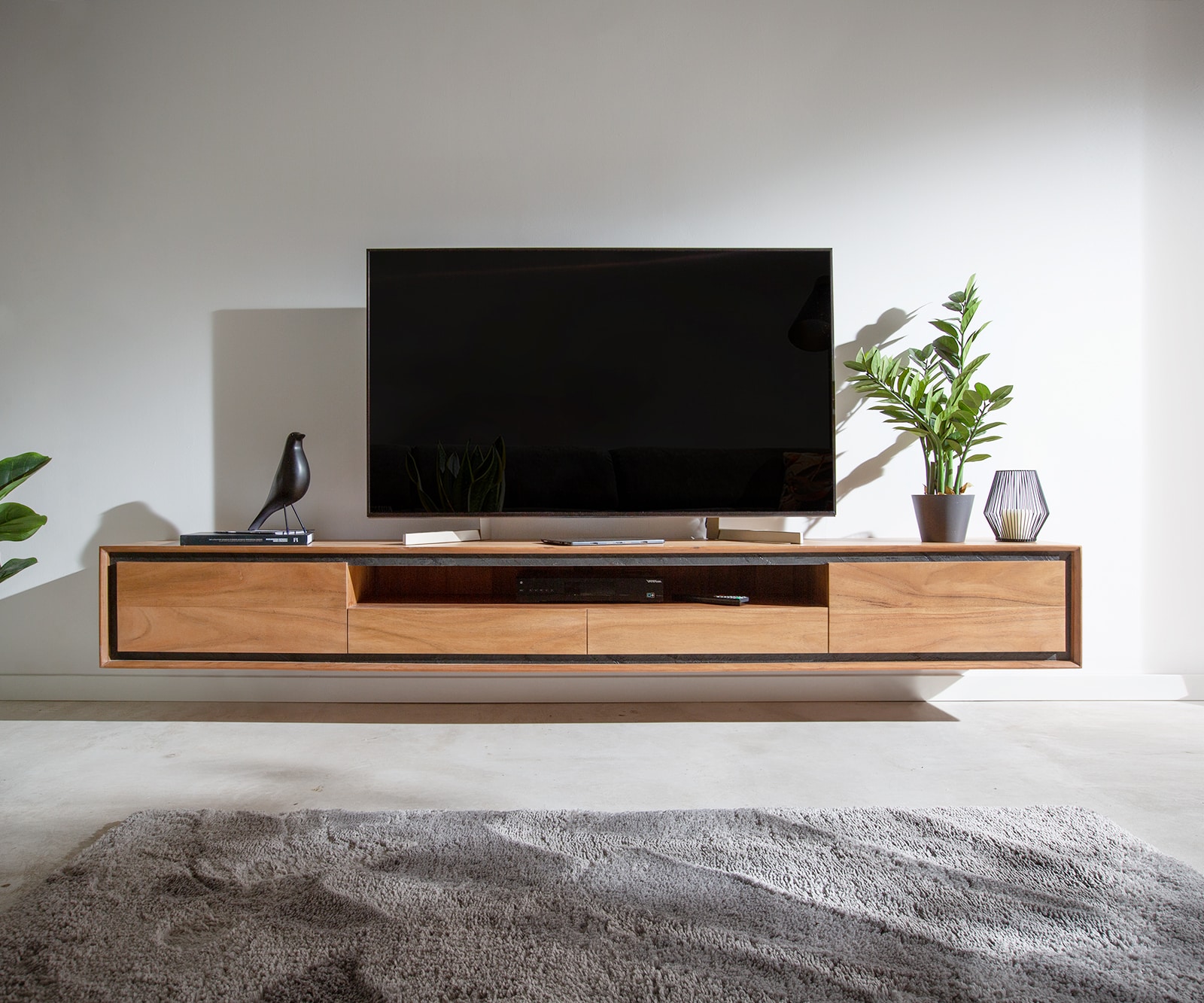 Lowboard Stonegrace 240 cm Akazie Natur 2 Türen 1 Fach 2 Schubladen Steinfurnier schwebend 1 Lowboard Stonegrace 240 cm Akazie Natur 2 Türen 1 Fach 2 Schubladen Steinfurnier schwebend 1