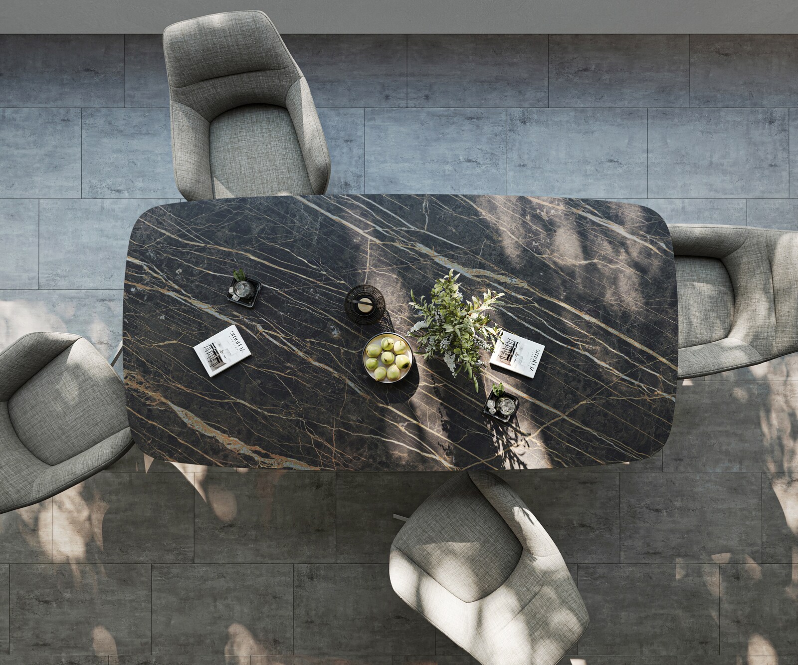 Table d’extérieur Edge Boot 200x100 cm céramique Laminam® Noir Desir brun piètement croisé rectangulaire noir 6